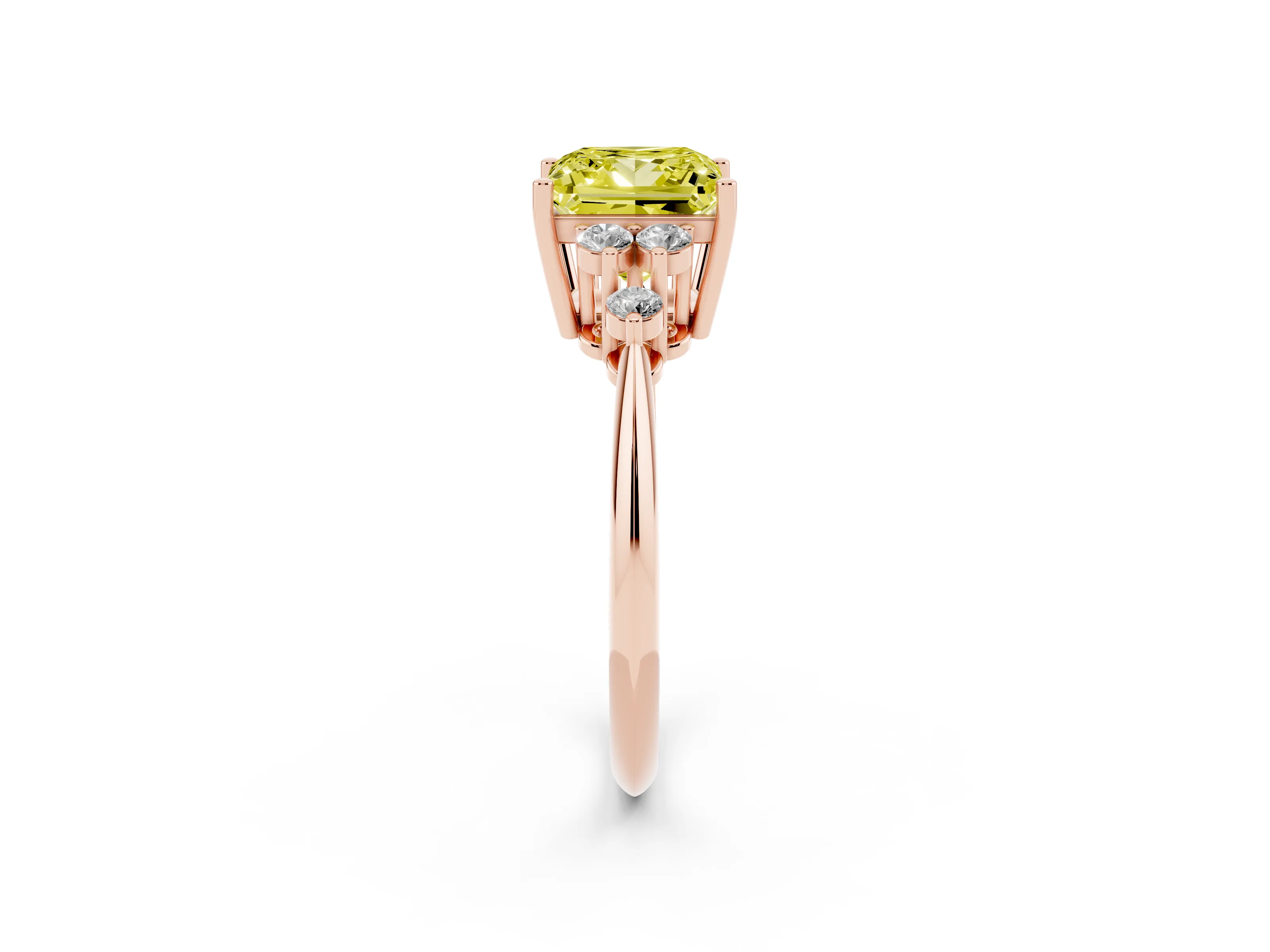 Fancy Yellow Princess Cut Diamond Cluster Ring Set in Rose gold with Plain Band and Prong Setting