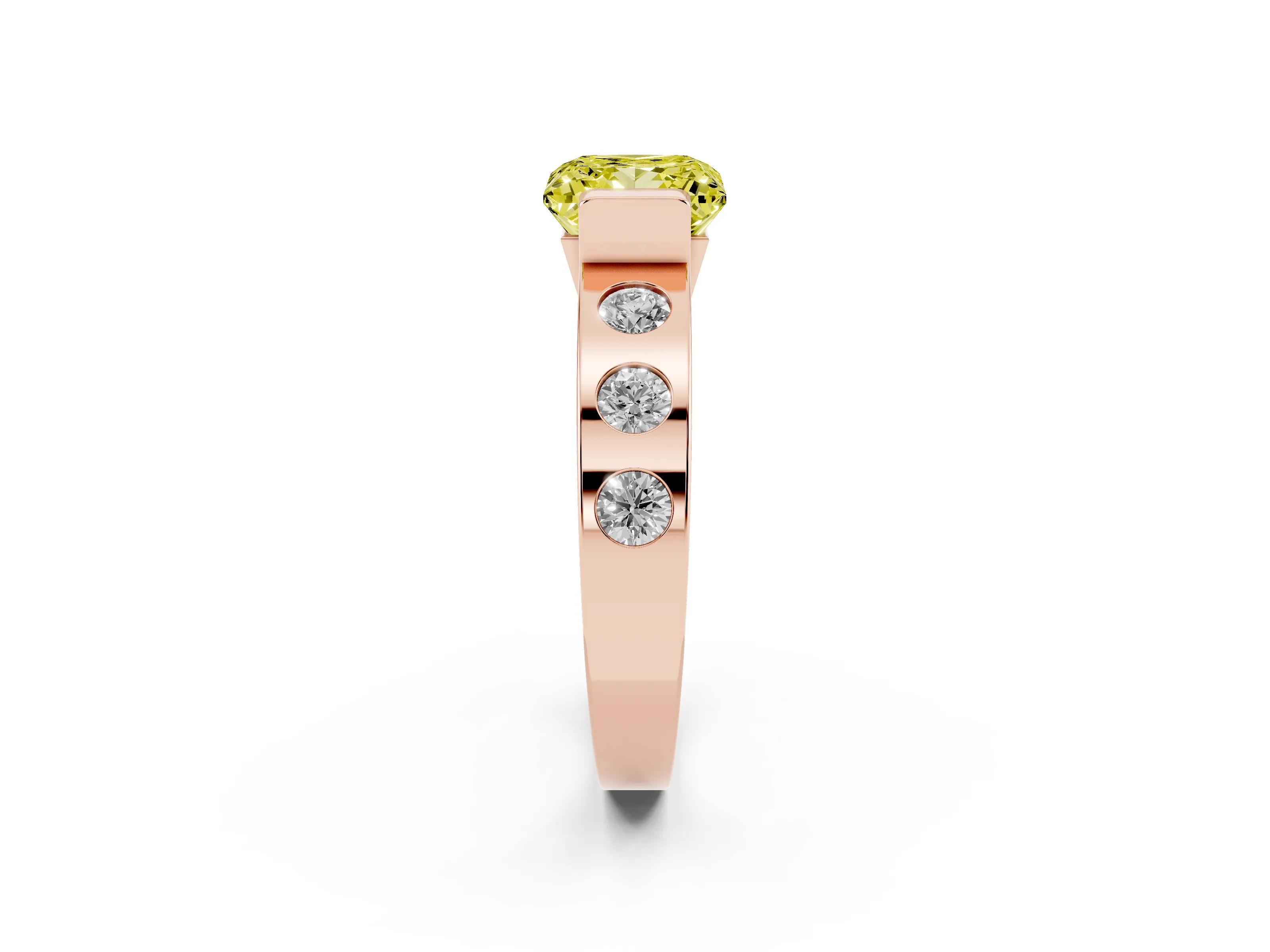 Fancy Yellow Princess Cut Diamond Channel-Set Band Ring Set in Rose gold with Bezel Prong Setting