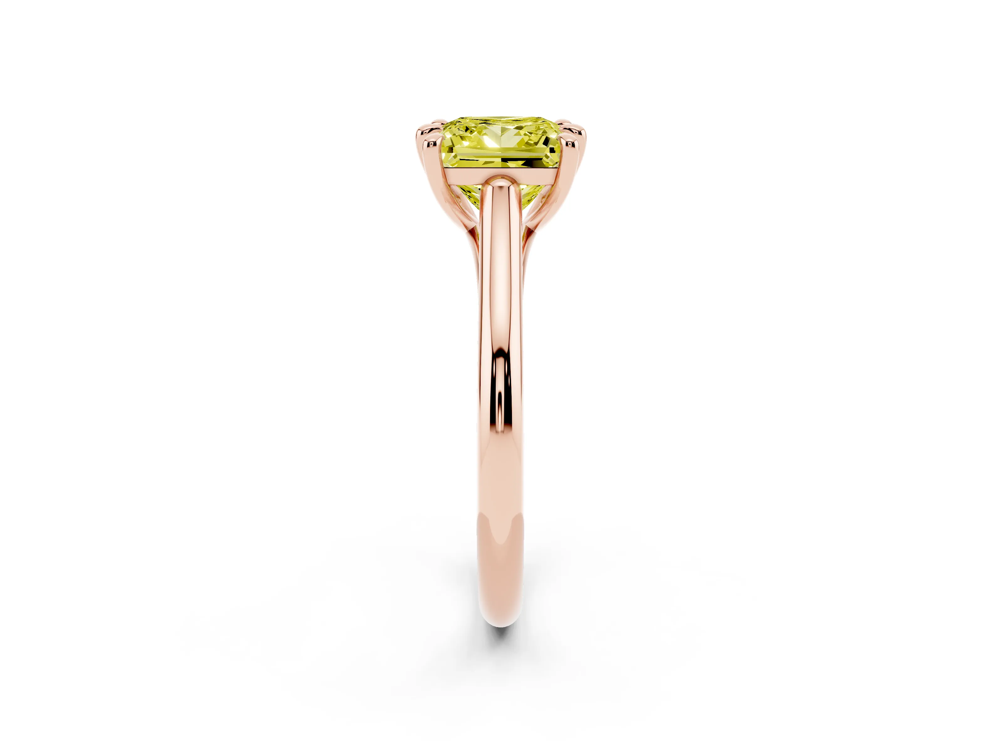 Fancy Yellow Princess Cut Diamond Solitaire Engagement Ring Set in Rose gold with Prong Setting and Plain Classic Band
