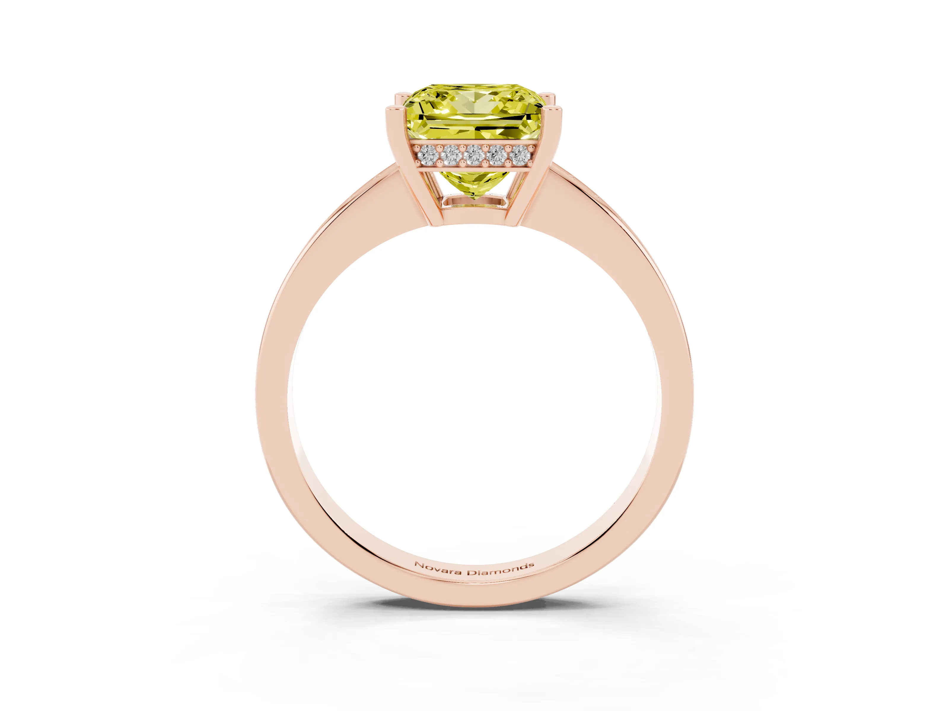 Fancy Yellow Princess Cut Diamond Pavé Band Prong Set Solitaire Ring Set in Rose gold