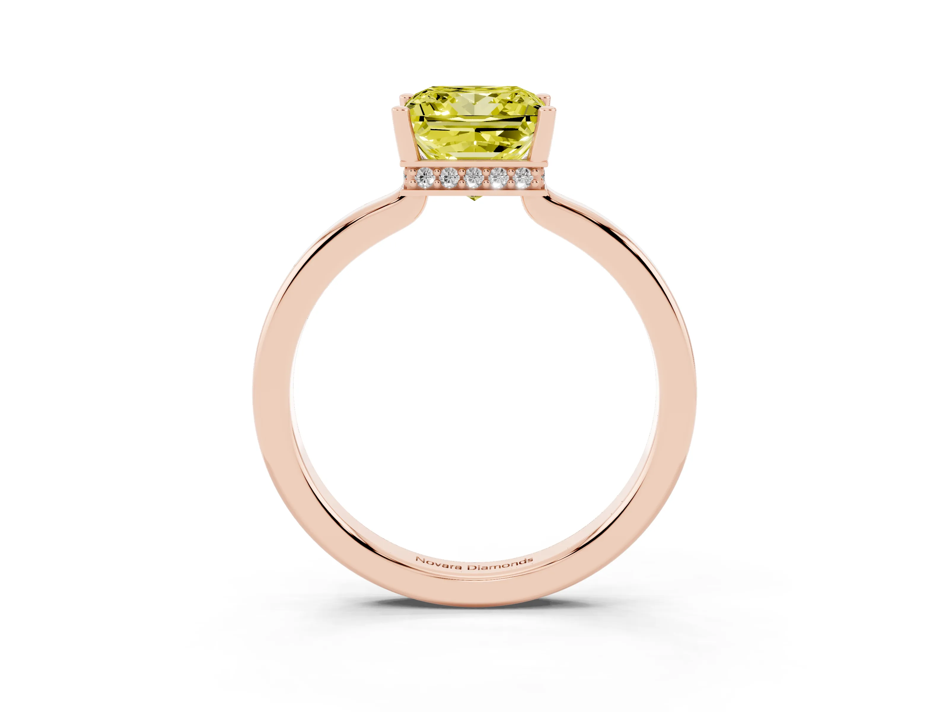 Fancy Yellow Princess Cut Diamond Solitaire Engagement Ring Set in Rose gold with Prong Setting on a Plain Band