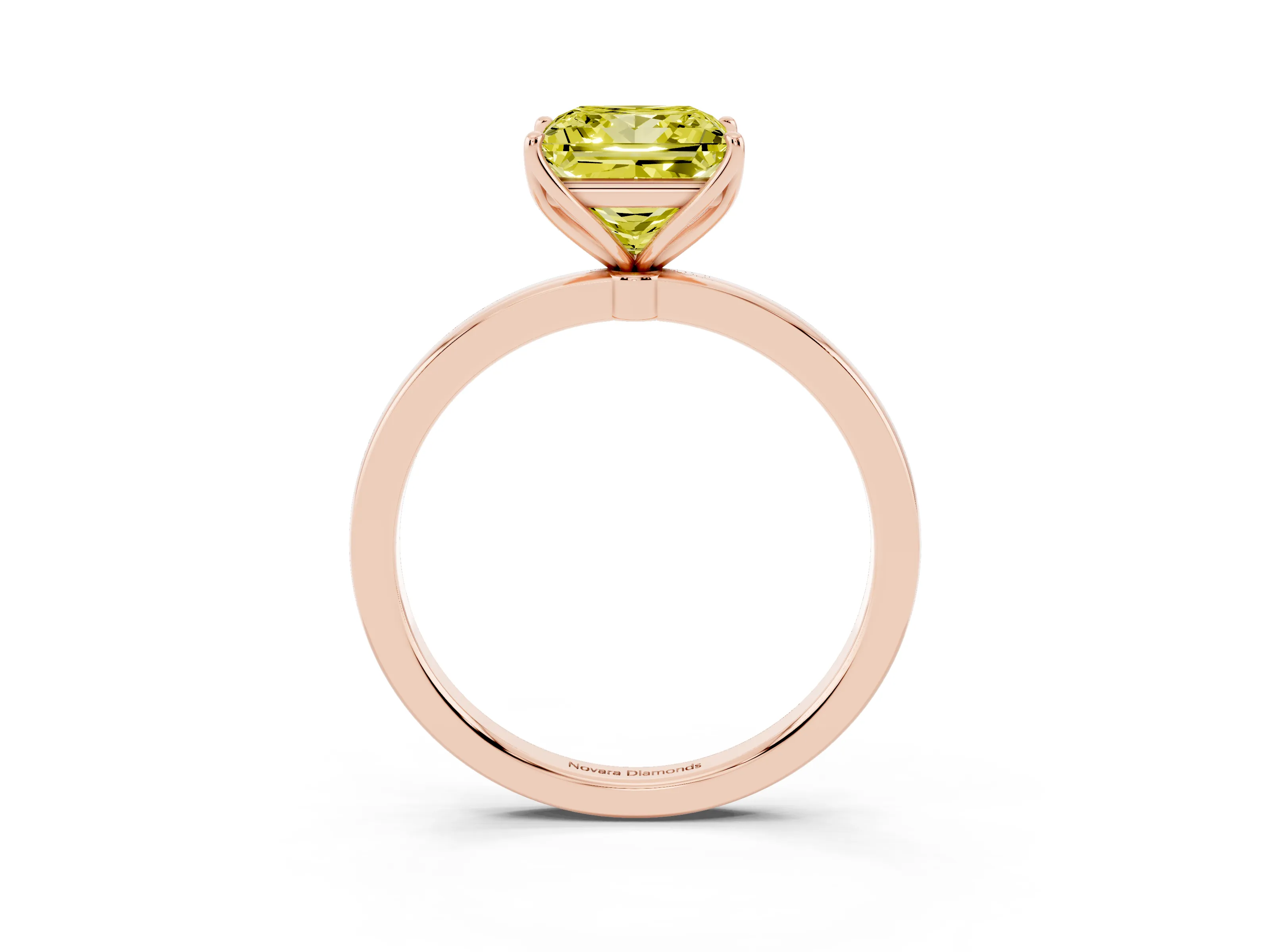 Fancy Yellow Princess Cut Diamond Solitaire Ring Set in Rose gold with Prong Setting and Thin Polished Band