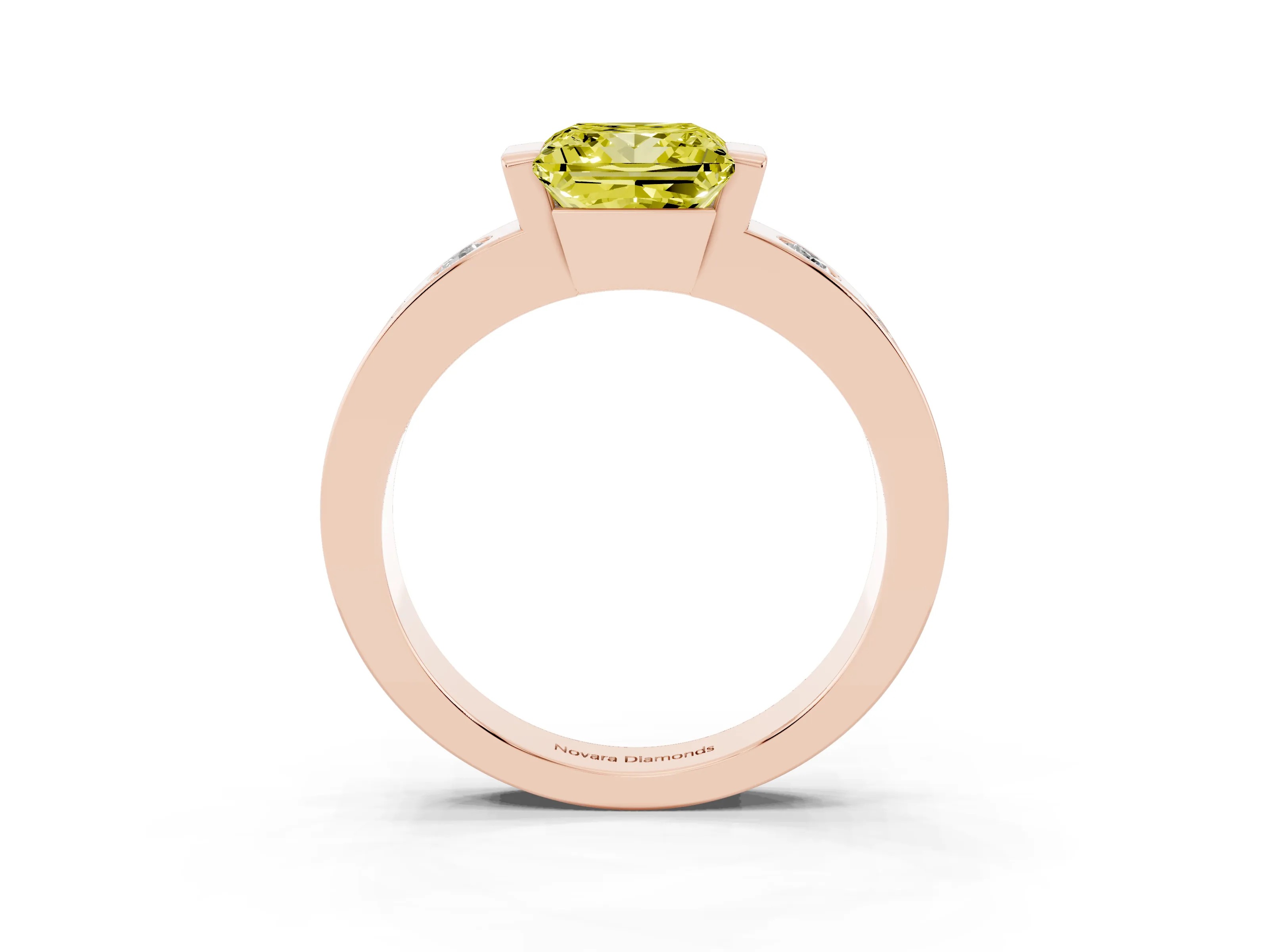 Fancy Yellow Princess Cut Diamond Channel-Set Band Ring Set in Rose gold with Bezel Prong Setting
