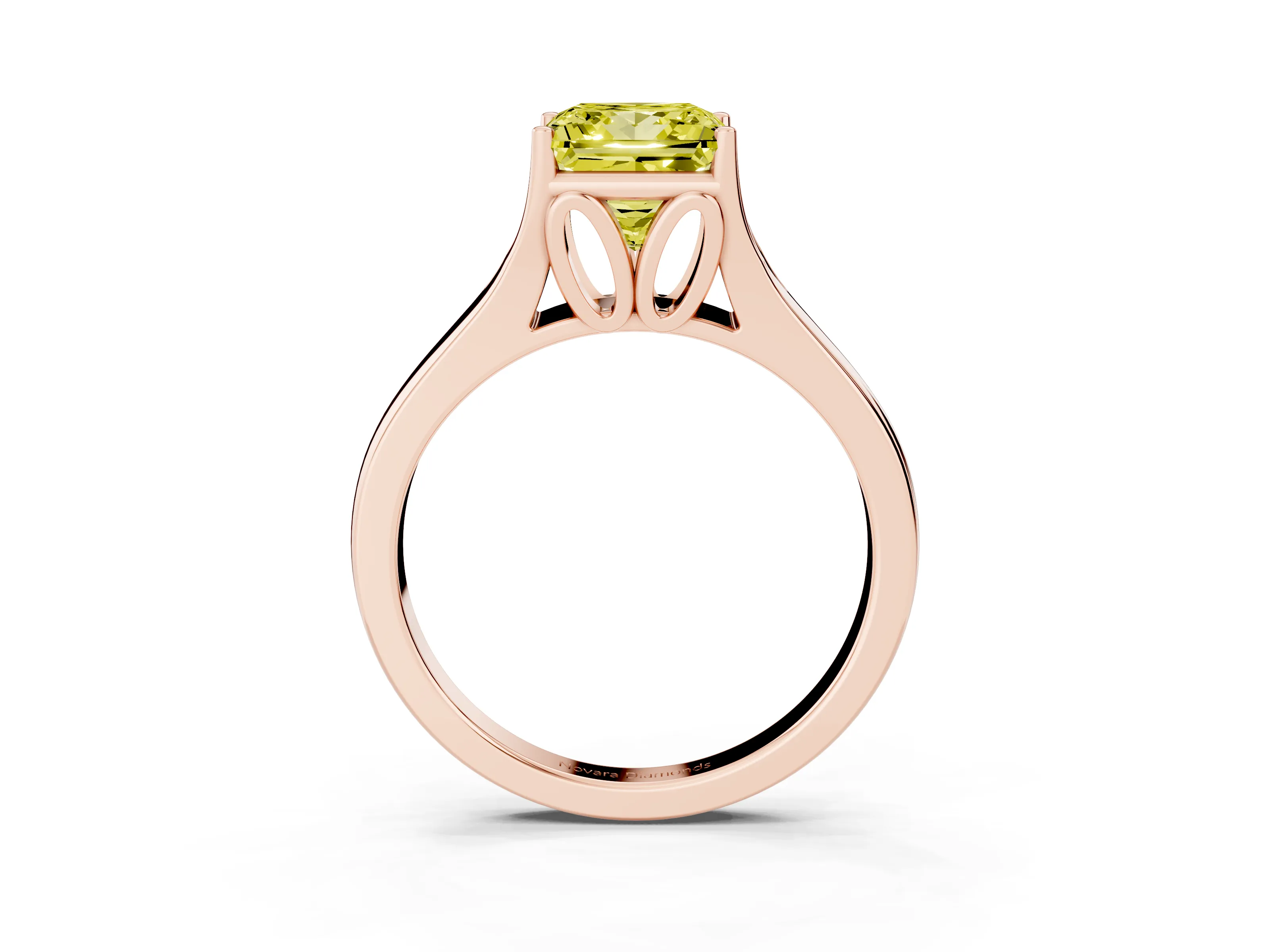 Fancy Yellow Princess Cut Diamond Solitaire Ring Set in Rose gold with Arched Cathedral Band and Prong Setting