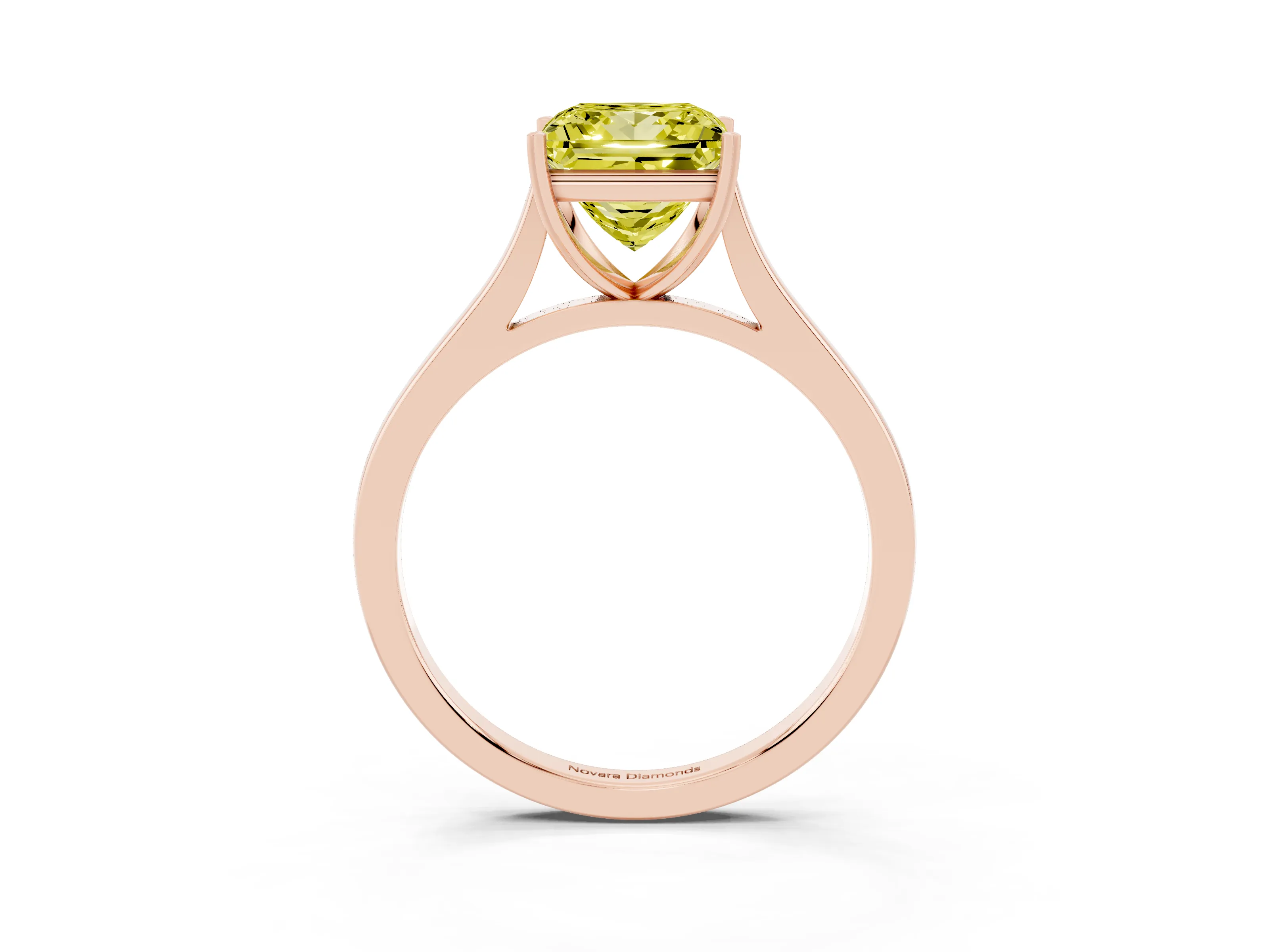 Fancy Yellow Princess Cut Diamond Solitaire Heart Prong Engagement Ring Set in Rose gold with Tapered Band
