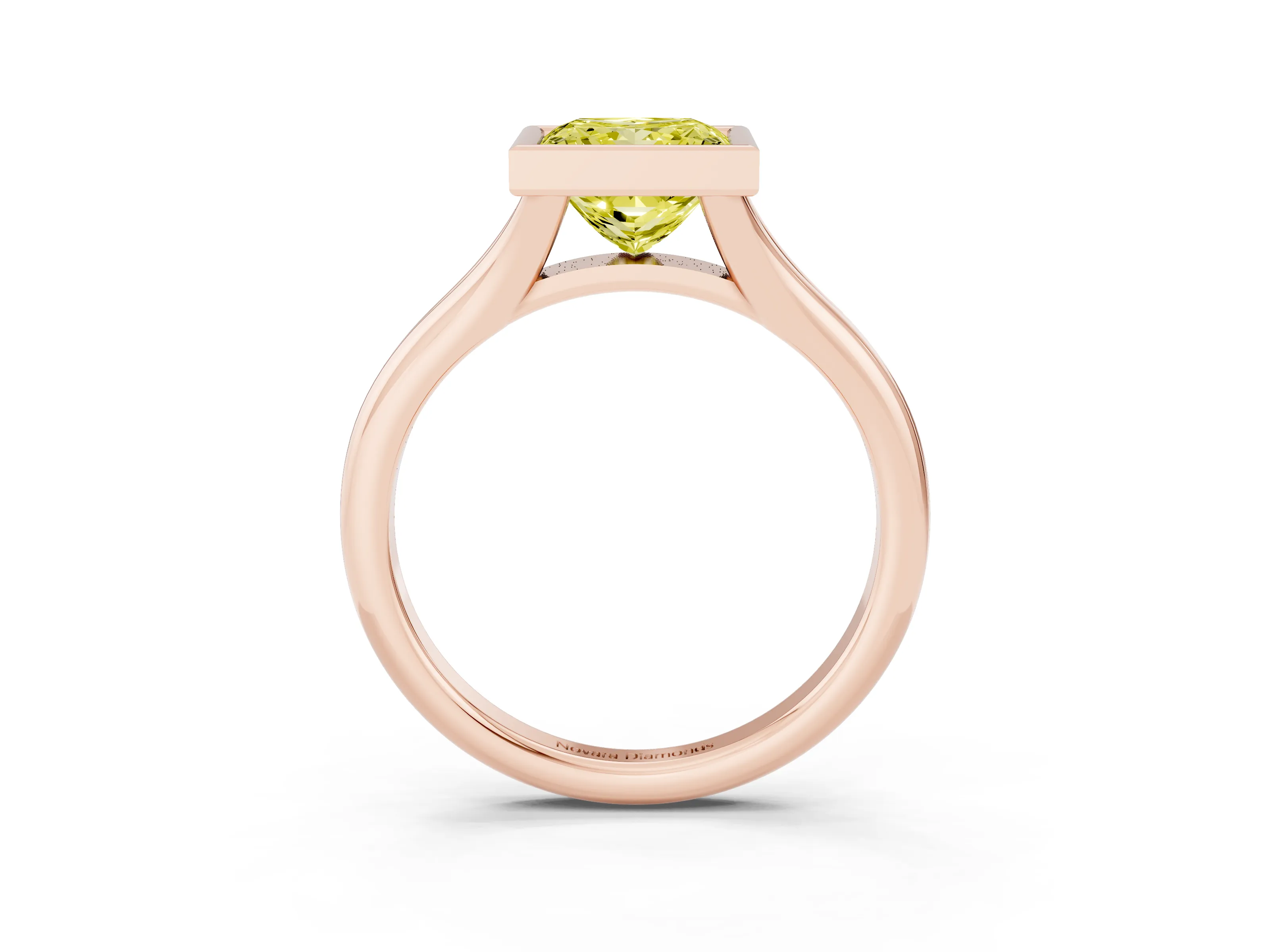 Fancy Yellow Bezel Set Princess Cut Diamond Solitaire Ring Set in Rose gold with Smooth Band