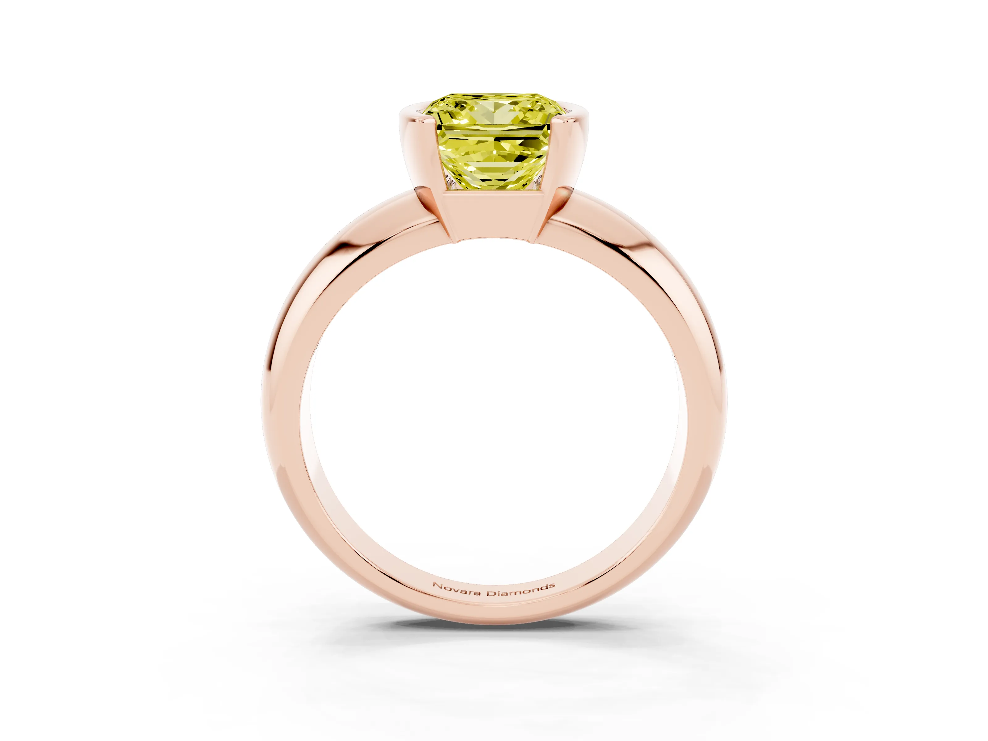 Fancy Yellow Princess Cut Diamond Solitaire Tension Set Ring Set in Rose gold with Wide Band