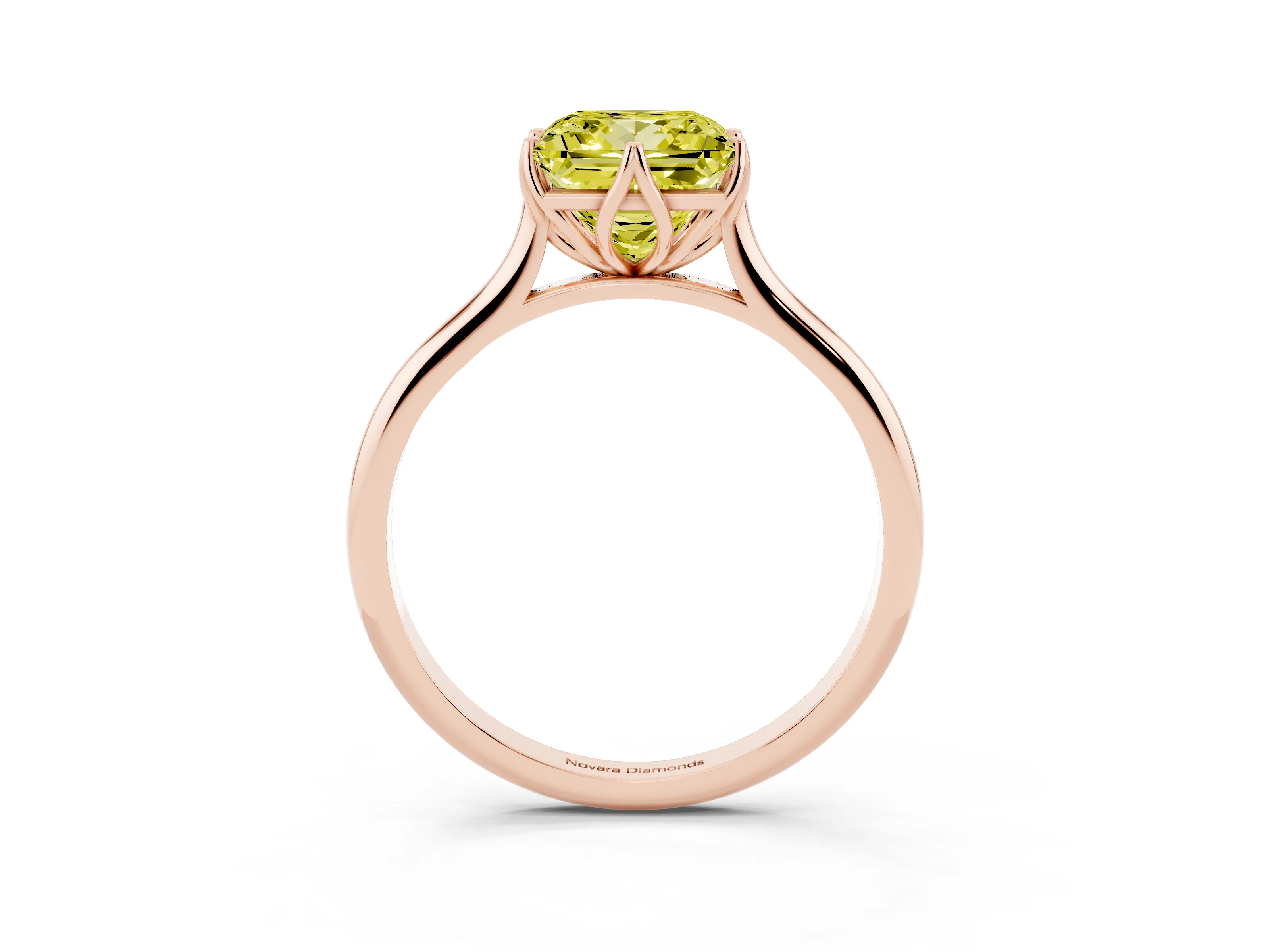 Fancy Yellow Princess Cut Diamond Solitaire Cathedral Ring Set in Rose gold with Prong Setting