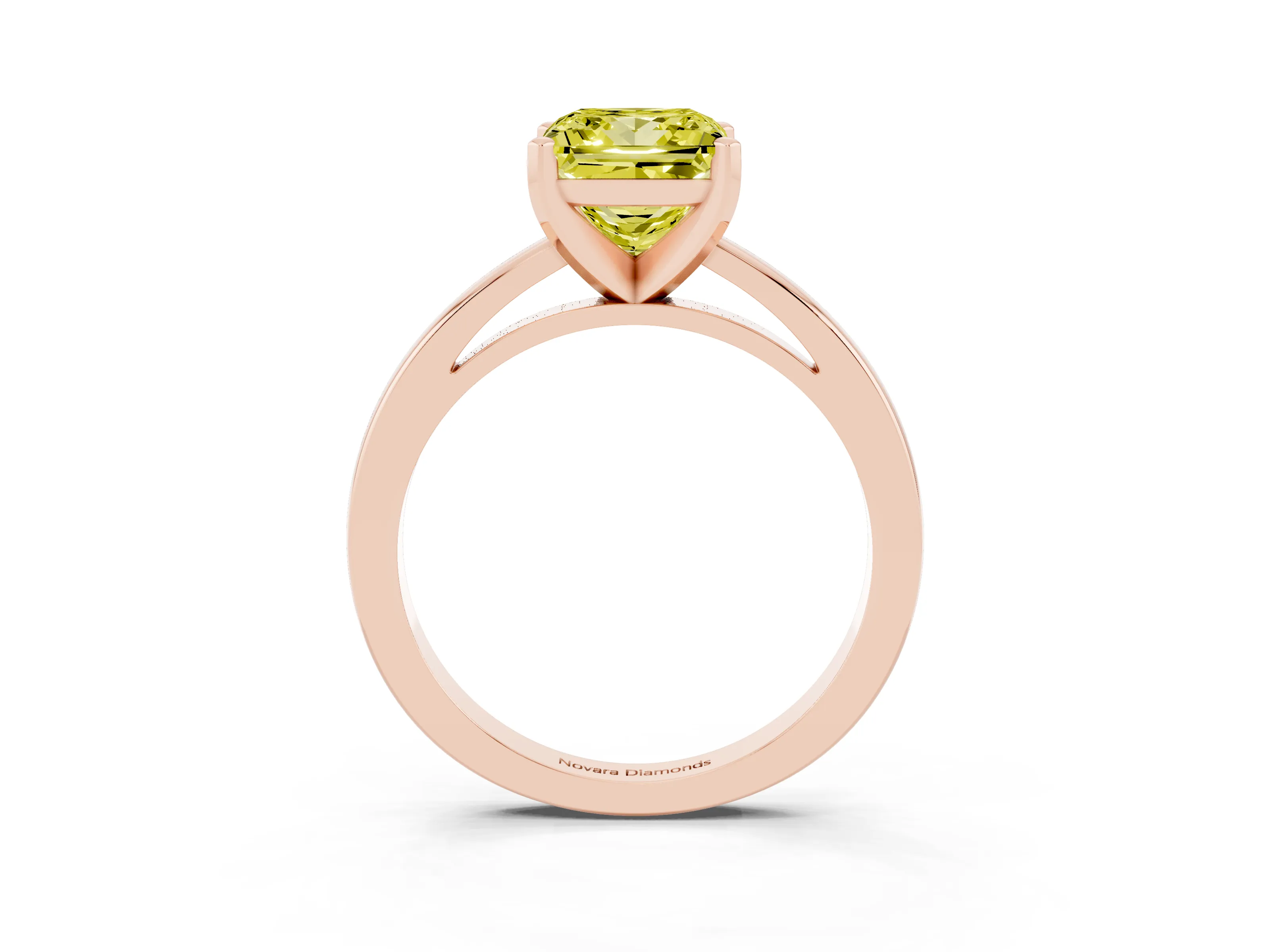 Fancy Yellow Princess Cut Diamond Solitaire Engagement Ring Set in Rose gold with Prong Setting on a Classic Band