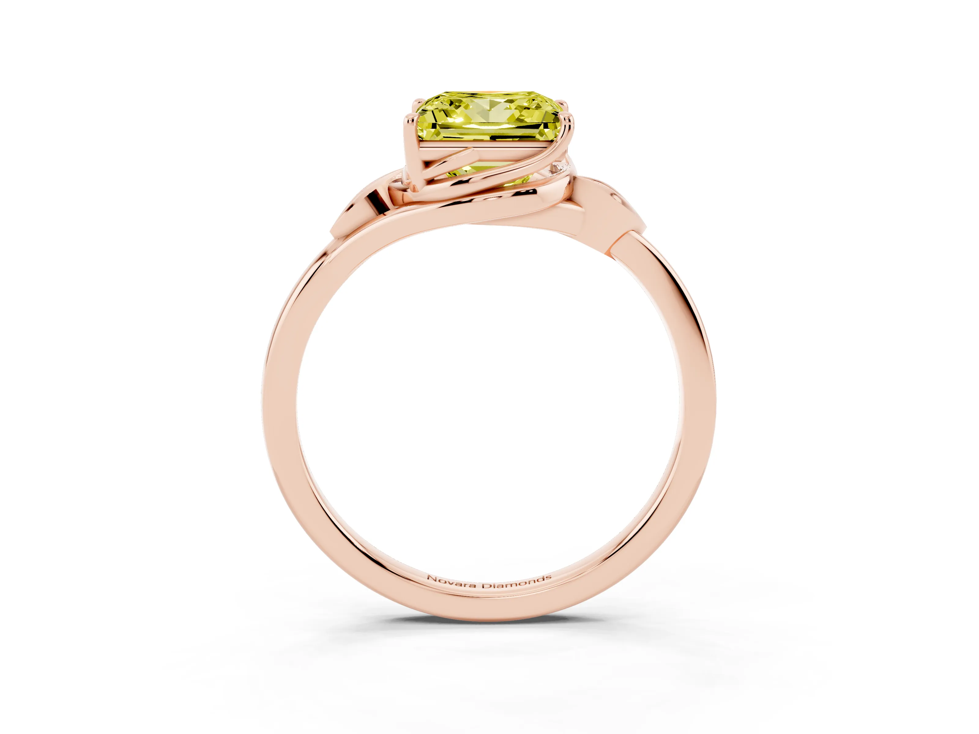 Fancy Yellow Princess Cut Diamond Solitaire Ring Set in Rose gold with Polished Twist Band