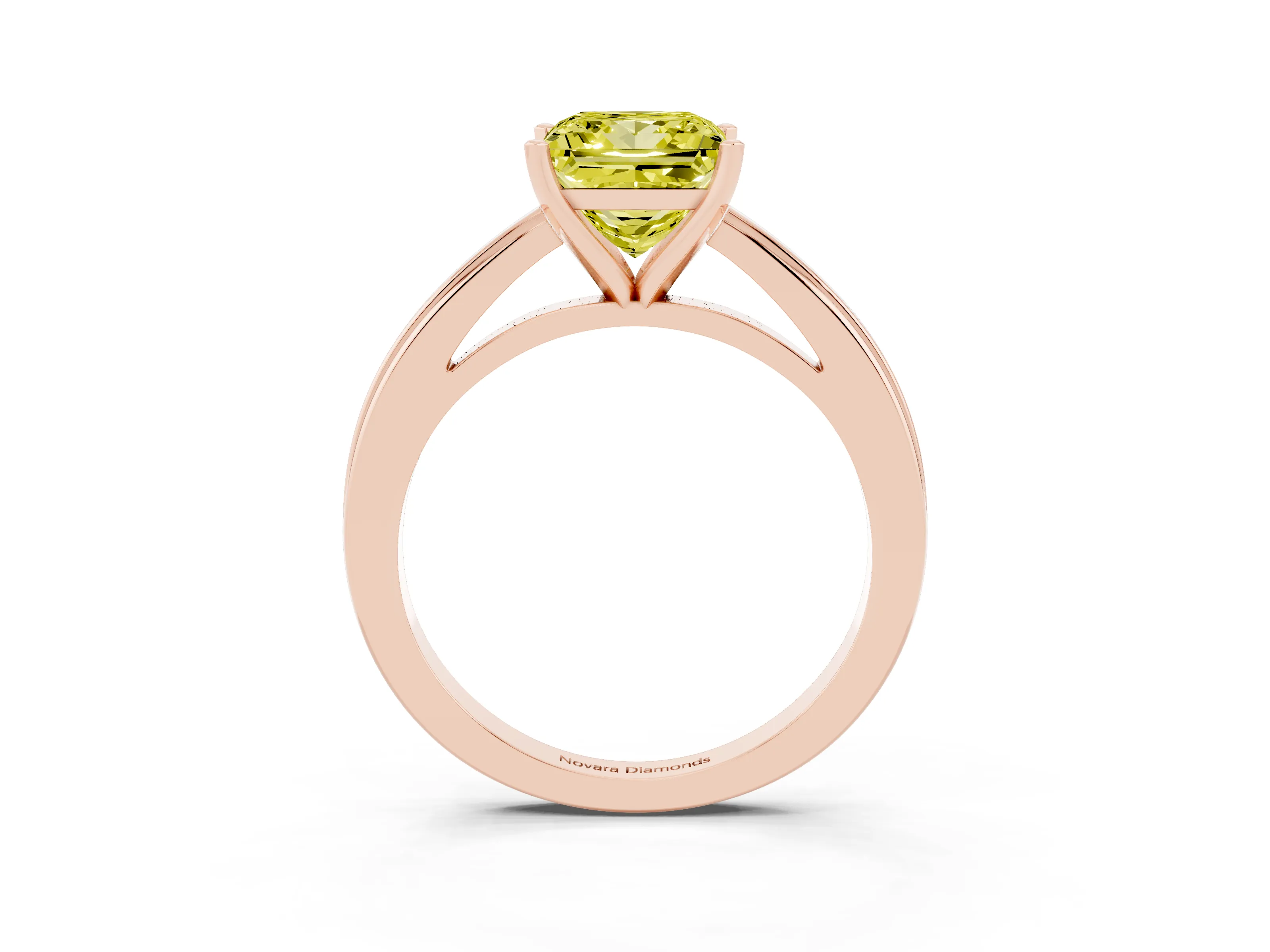 Fancy Yellow Princess Cut Diamond Solitaire Ring Set in Rose gold with Prong Setting and Classic Band