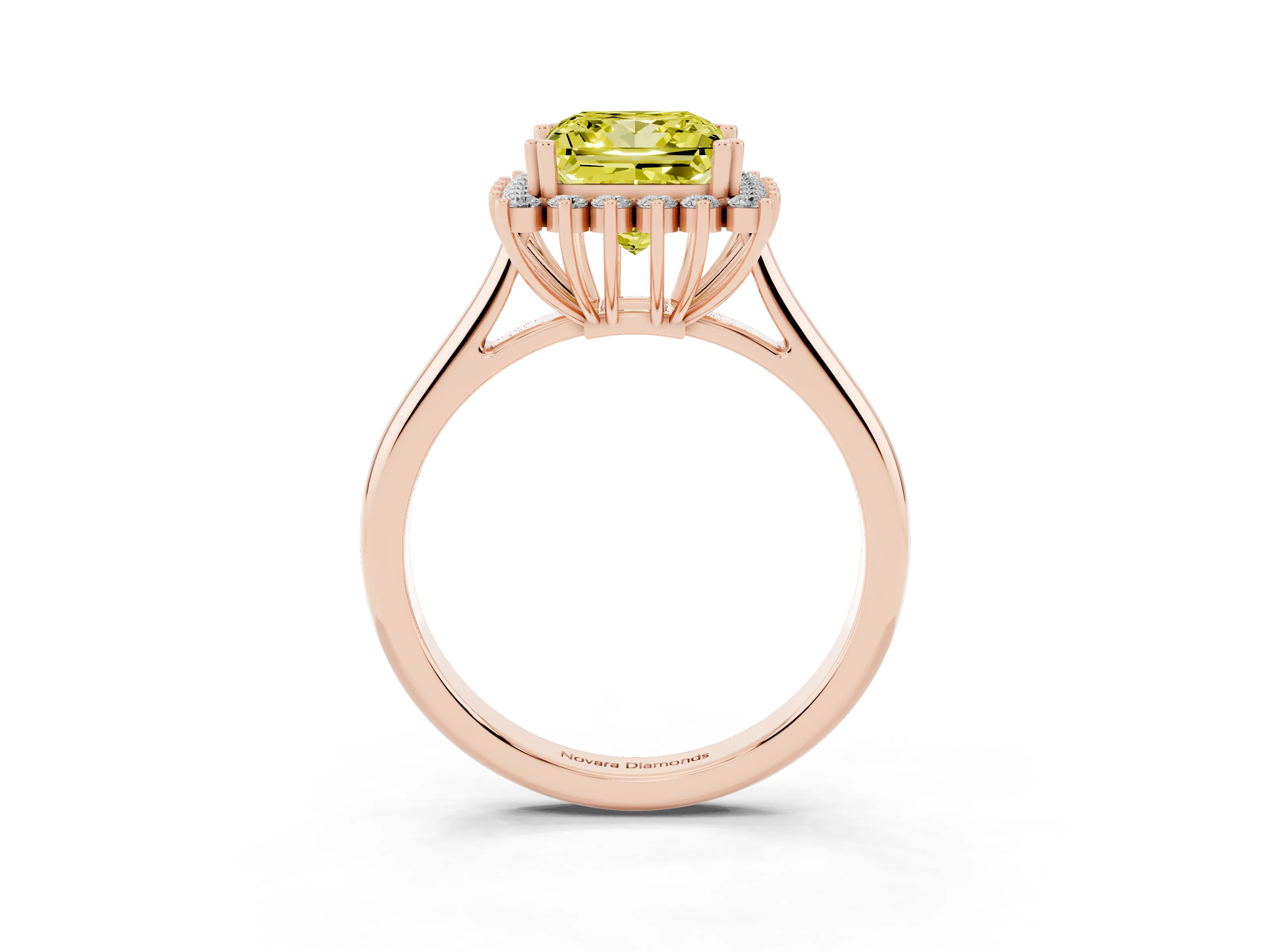 Fancy Yellow Princess Cut Diamond Halo Ring Set in Rose gold with Plain Solitaire Band and Prong Setting