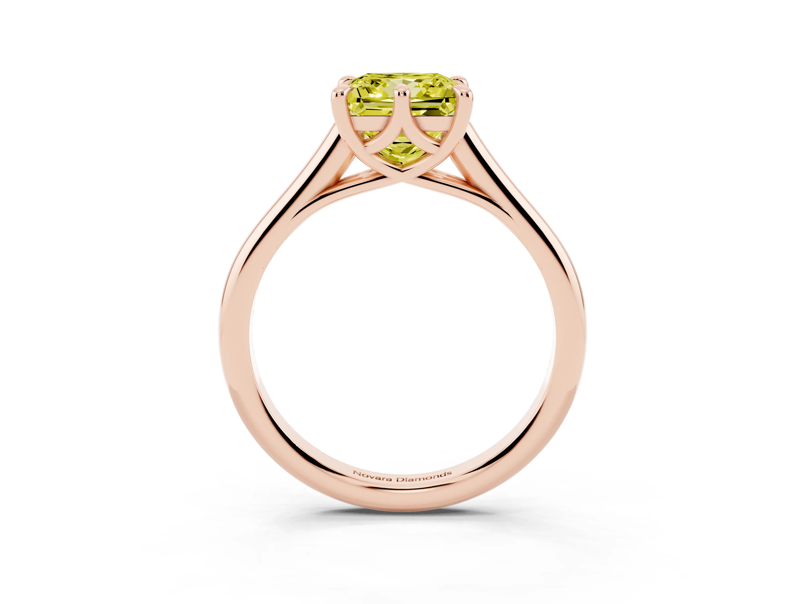 Fancy Yellow Princess Cut Diamond Solitaire Engagement Ring Set in Rose gold with Prong Setting and Plain Classic Band