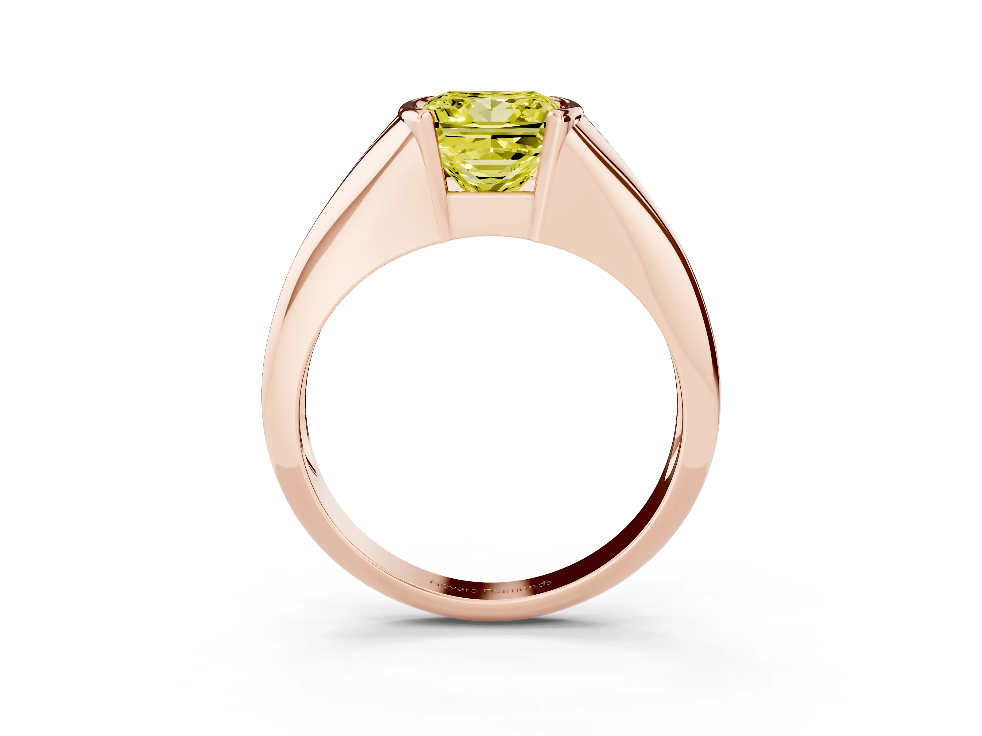 Fancy Yellow Princess Cut Diamond Solitaire Tension Set Ring Set in Rose gold