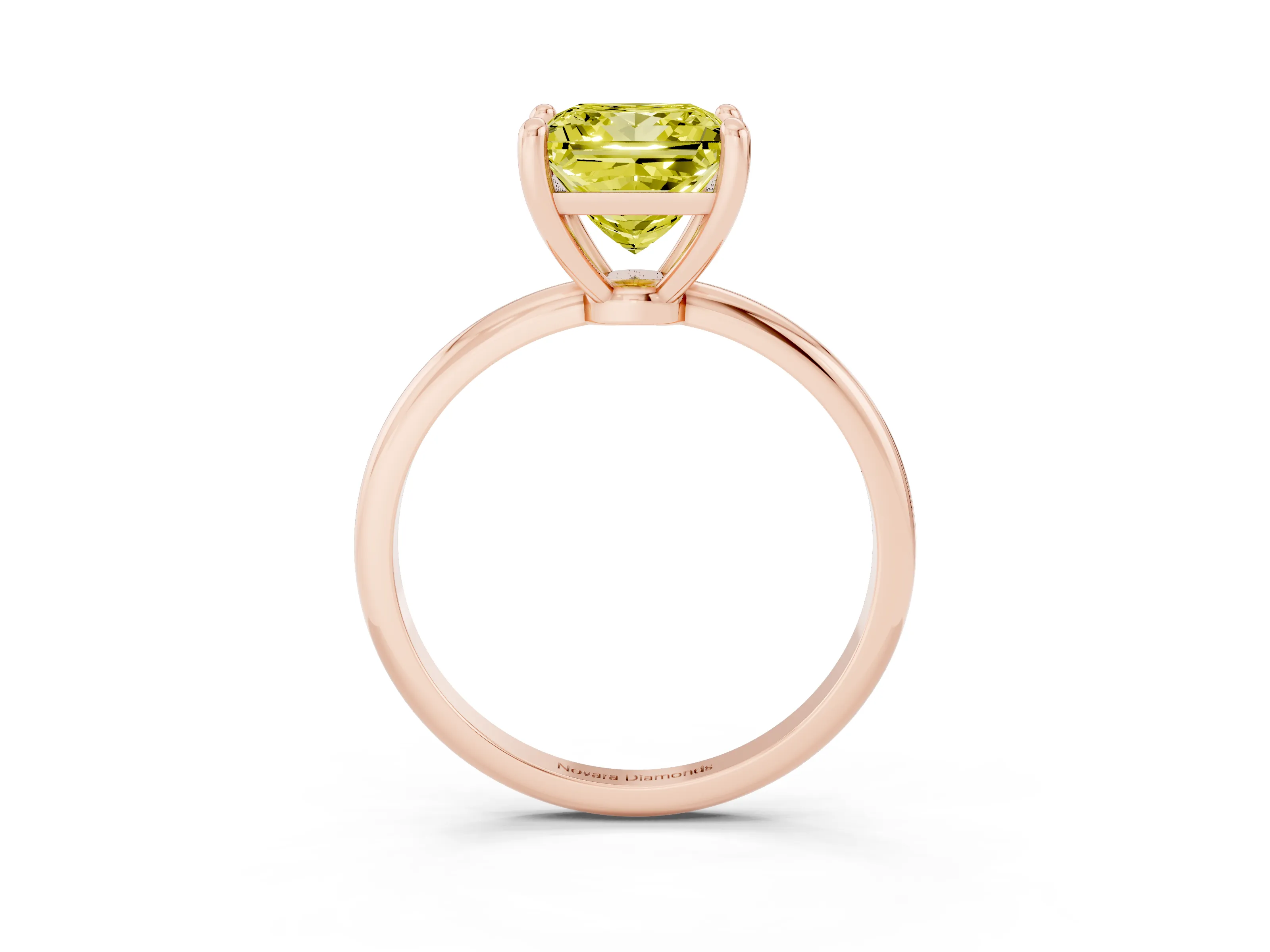 Fancy Yellow Princess Cut Diamond Solitaire Ring Set in Rose gold with Secure Prong Setting on a Classic Band