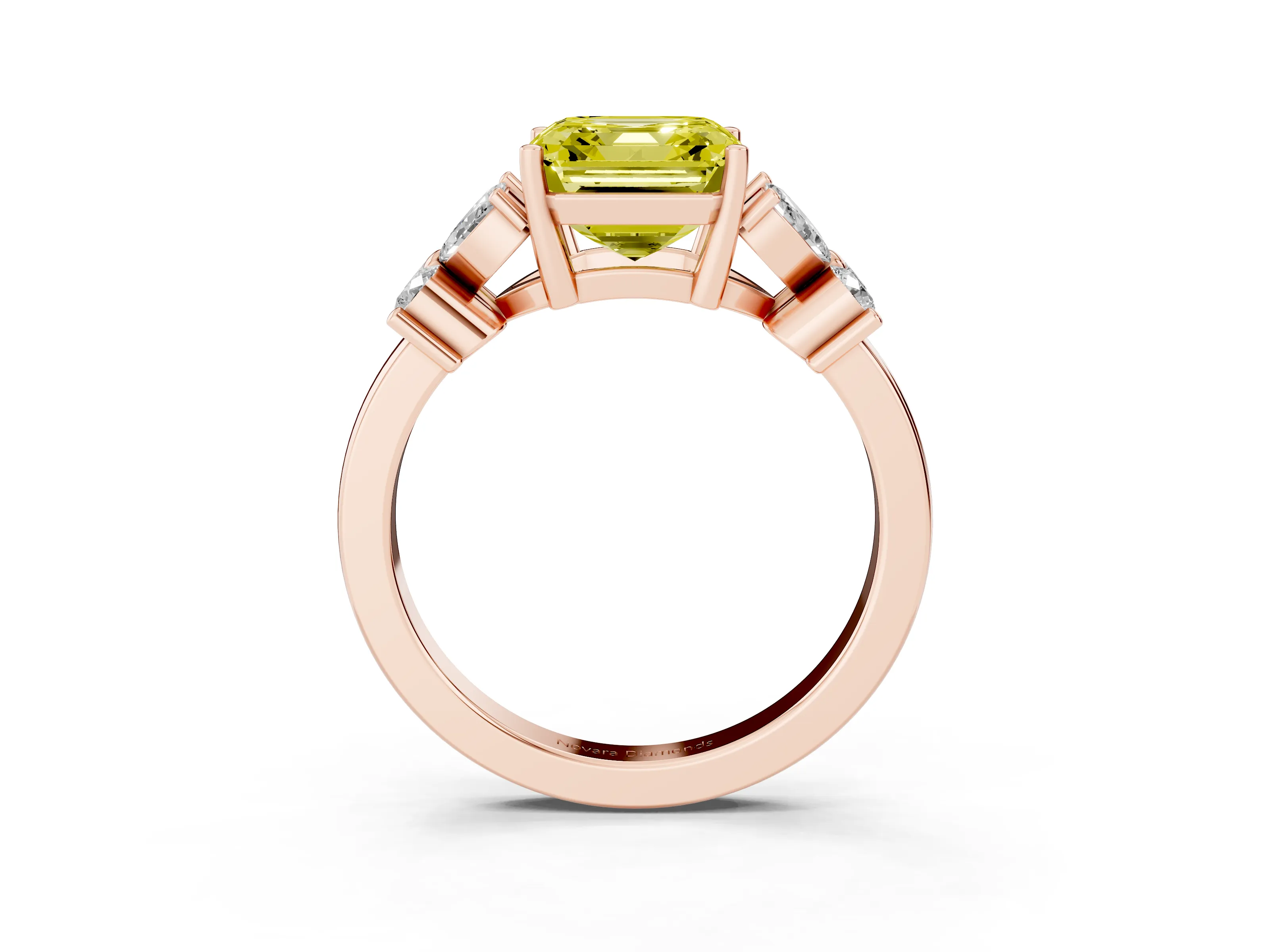 Fancy Yellow Princess Cut Diamond Floral Cluster Ring Set in Rose gold with Marquise Petals and Prong Setting