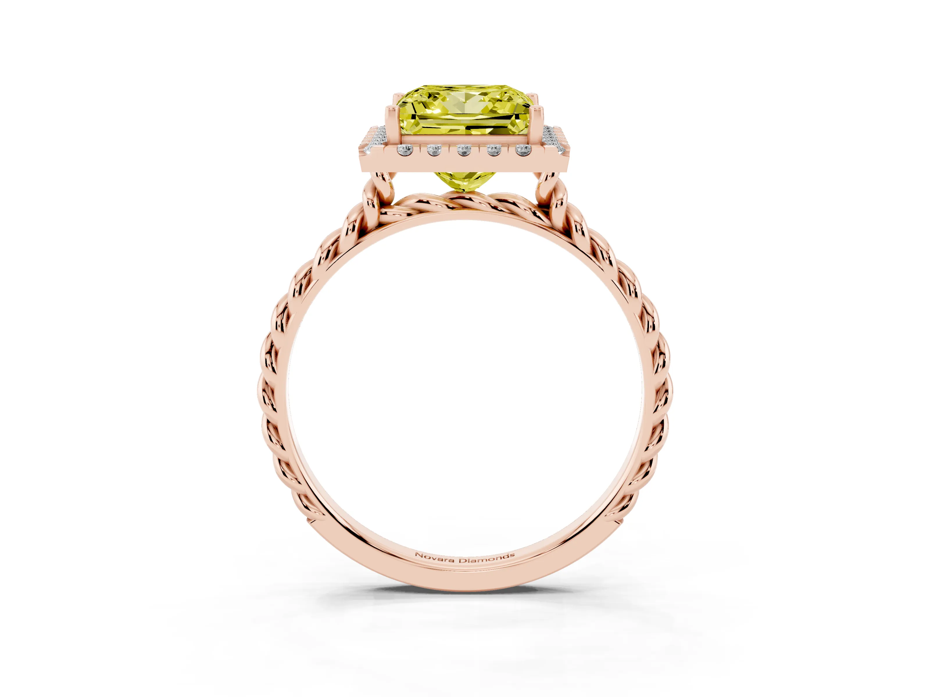 Fancy Yellow Princess Cut Diamond Halo Ring Set in Rose gold with Plain Twisted Band