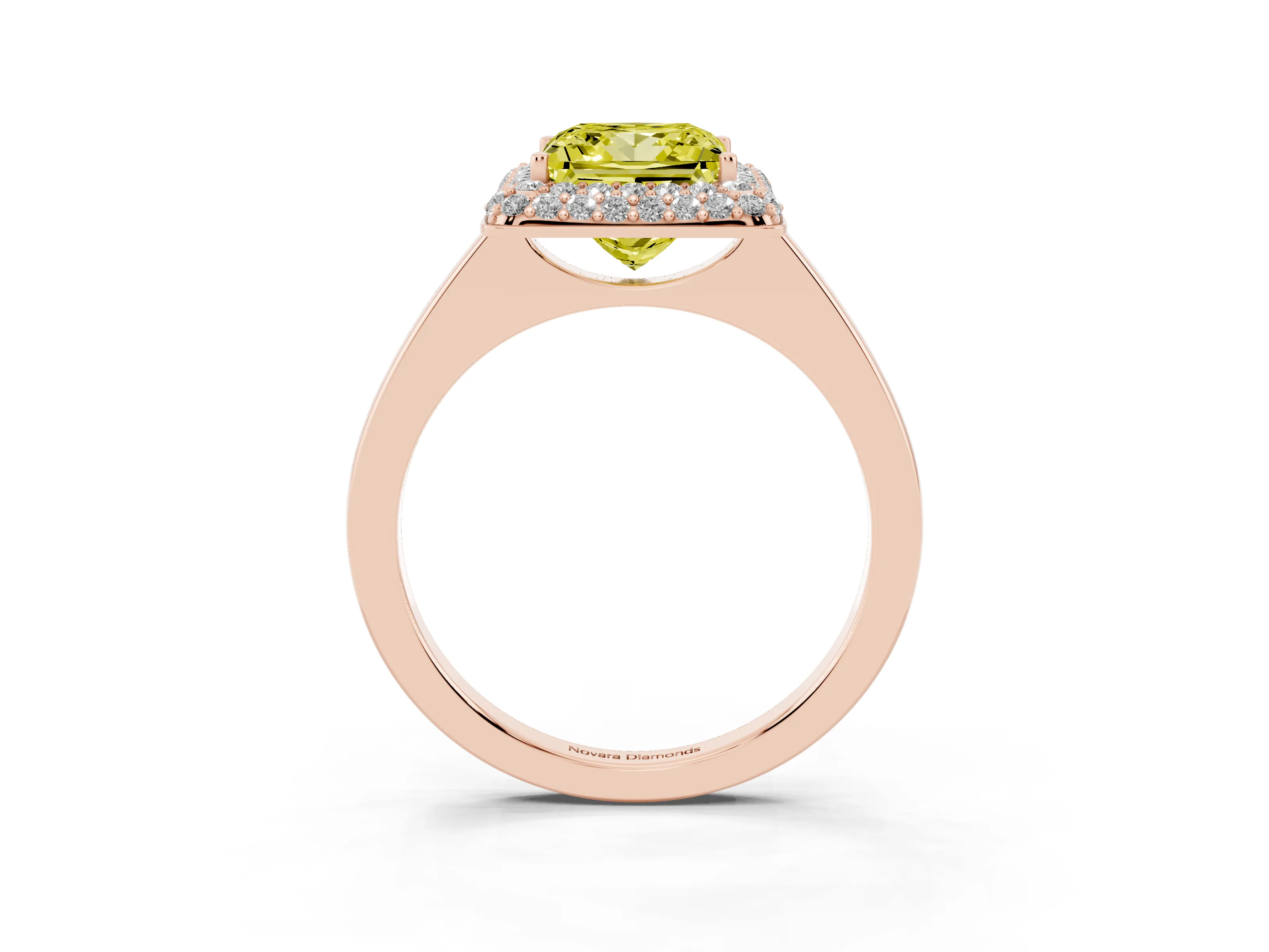 Fancy Yellow Princess Cut Diamond Halo Engagement Ring Set in Rose gold with Solitaire Band and Prong Setting