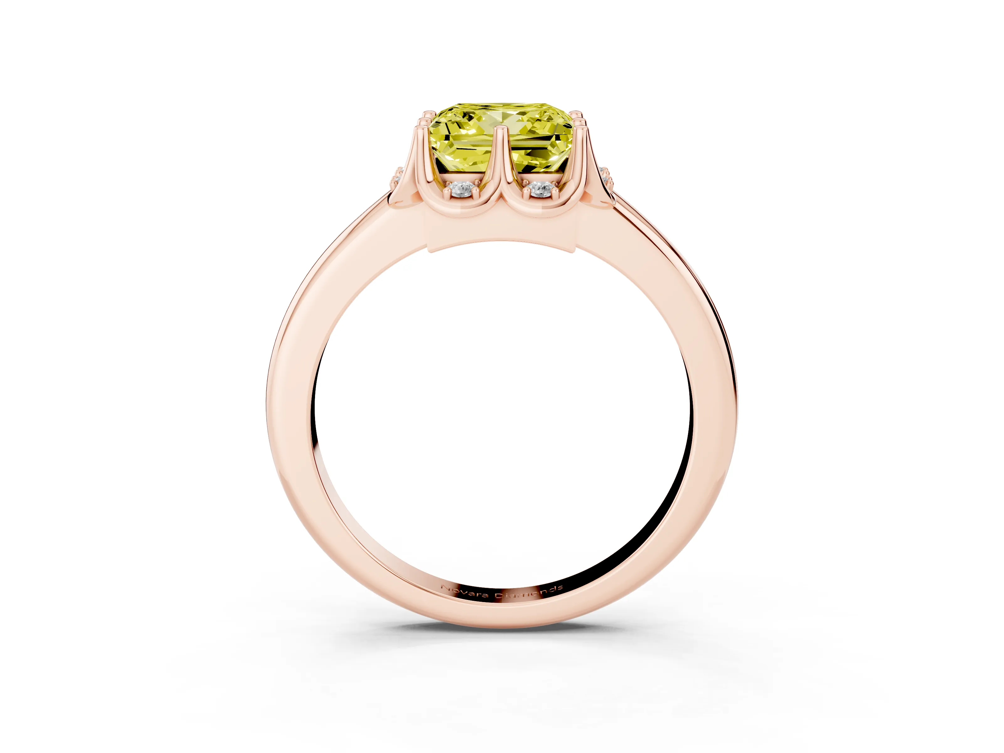 Fancy Yellow Princess Cut Diamond Round Cluster Halo Ring Set in Rose gold with Solitaire Band and Prong Setting