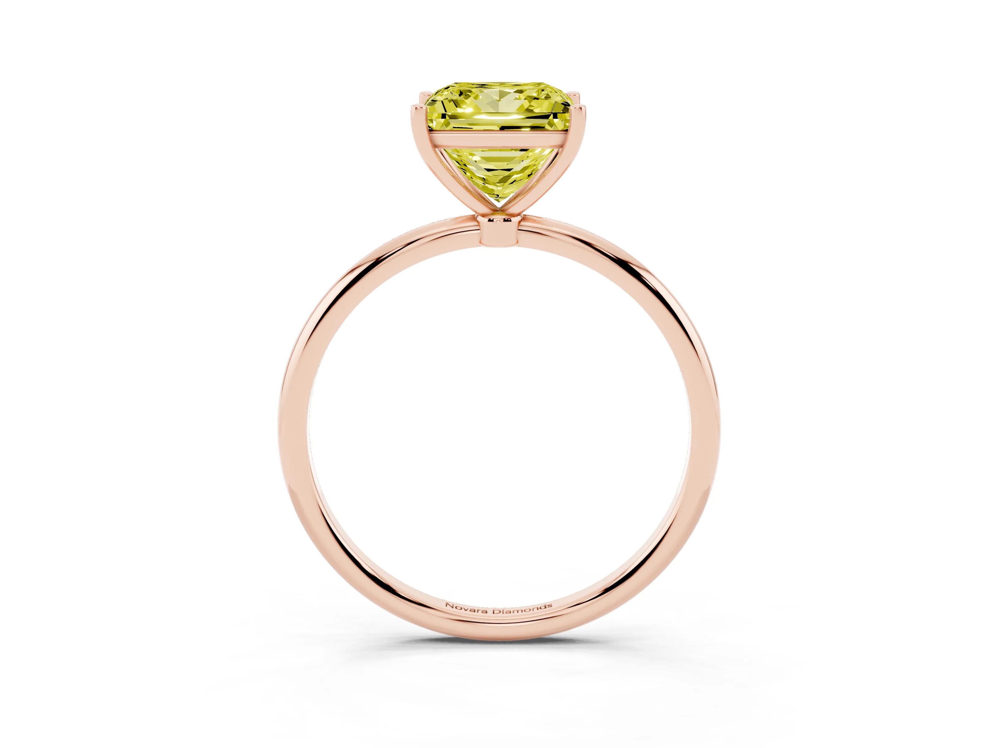 Fancy Yellow Princess Cut Diamond Solitaire Engagement Ring Set in Rose gold with Thin Band and Prong Setting