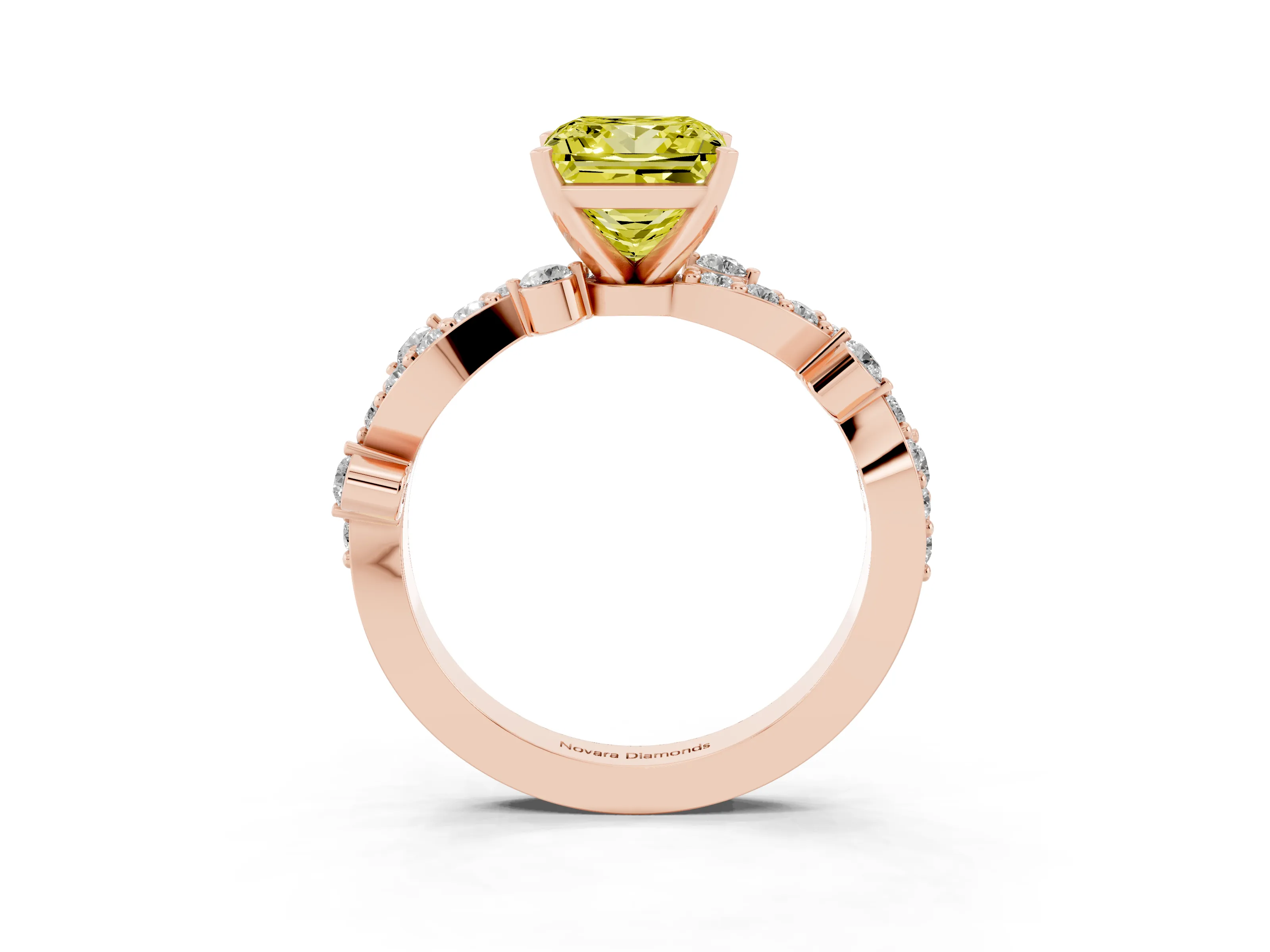 Fancy Yellow Princess Cut Diamond Solitaire Twisted Band Set in Rose gold with Pavé Setting