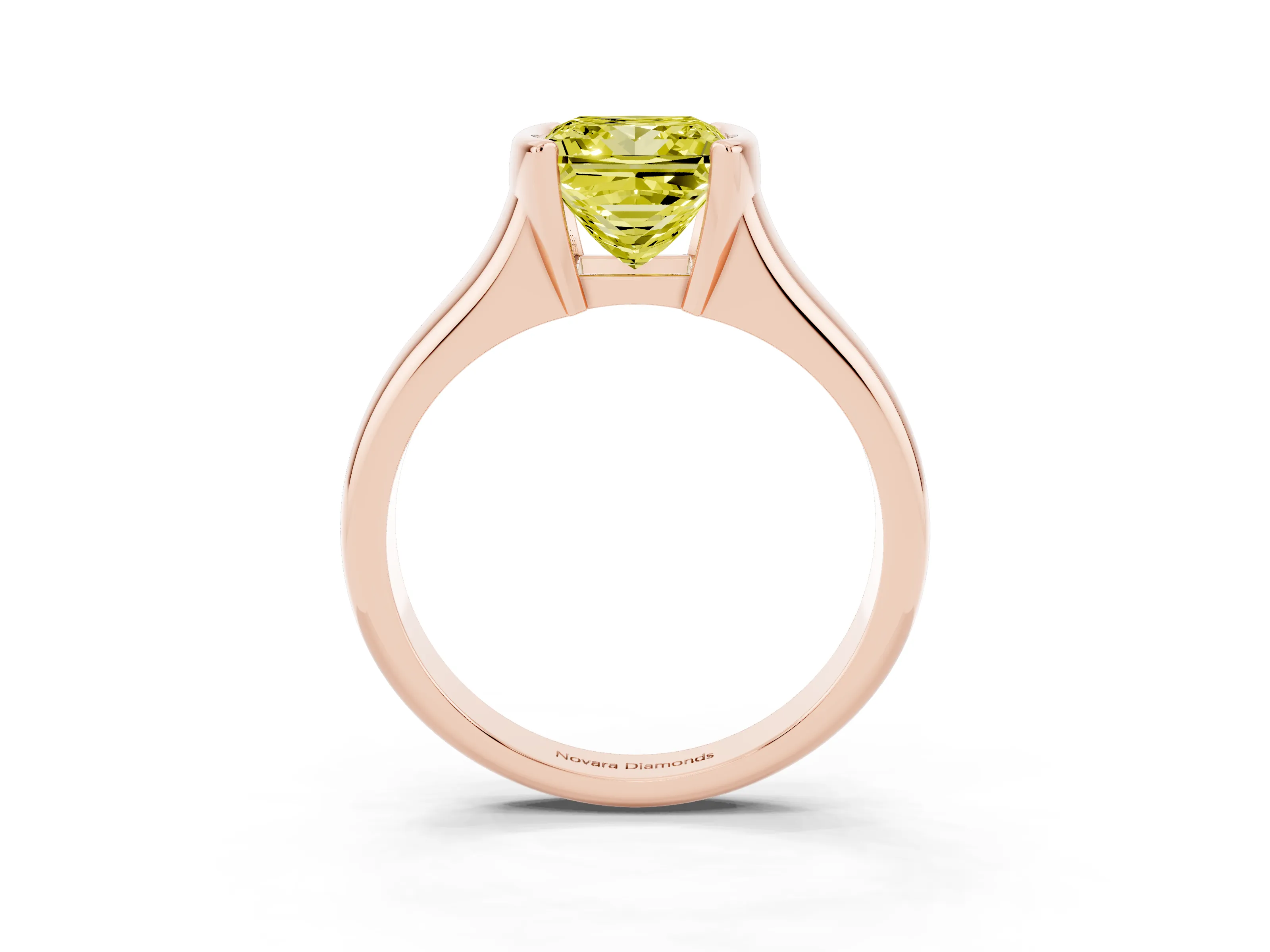 Fancy Yellow Princess Cut Diamond Solitaire Tension Set Ring Set in Rose gold with Split Shank Band
