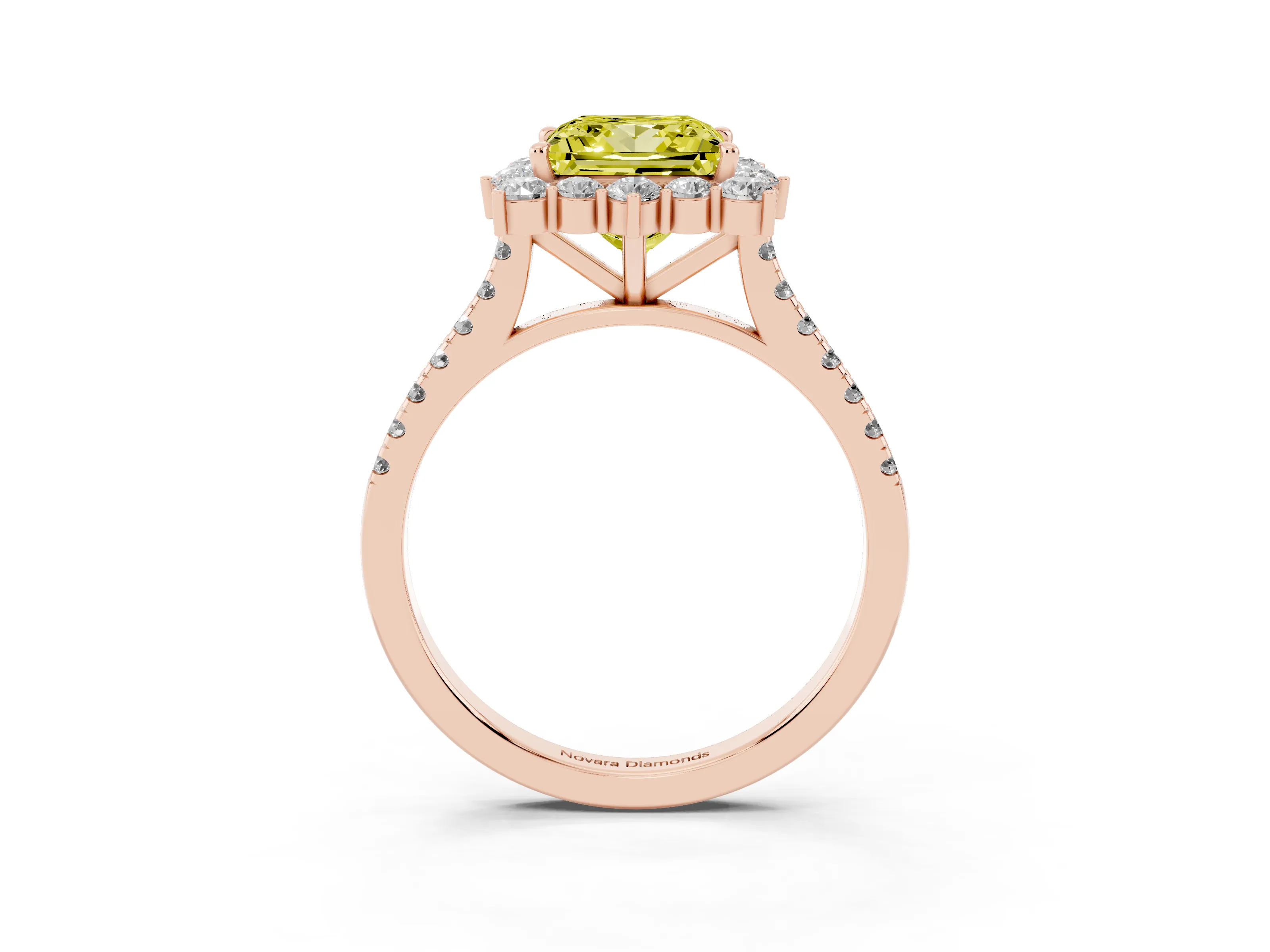 Fancy Yellow Princess Cut Diamond Halo Ring Set in Rose gold with Pavé Band and Prong Setting