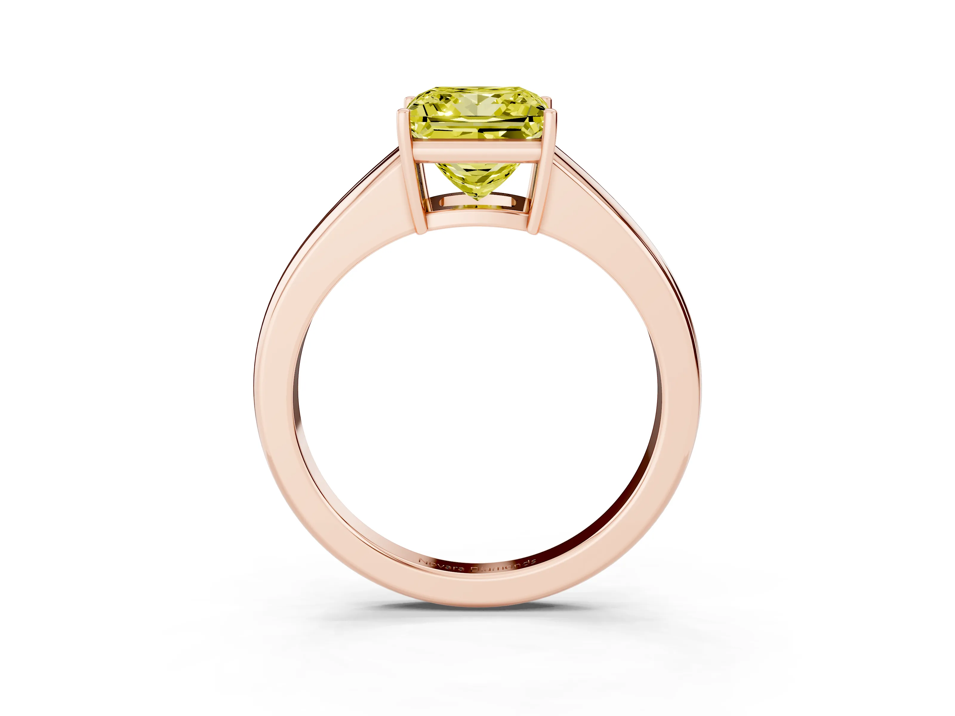 Fancy Yellow Princess Cut Diamond Solitaire Ring Set in Rose gold with Tapered Band and Prong Setting