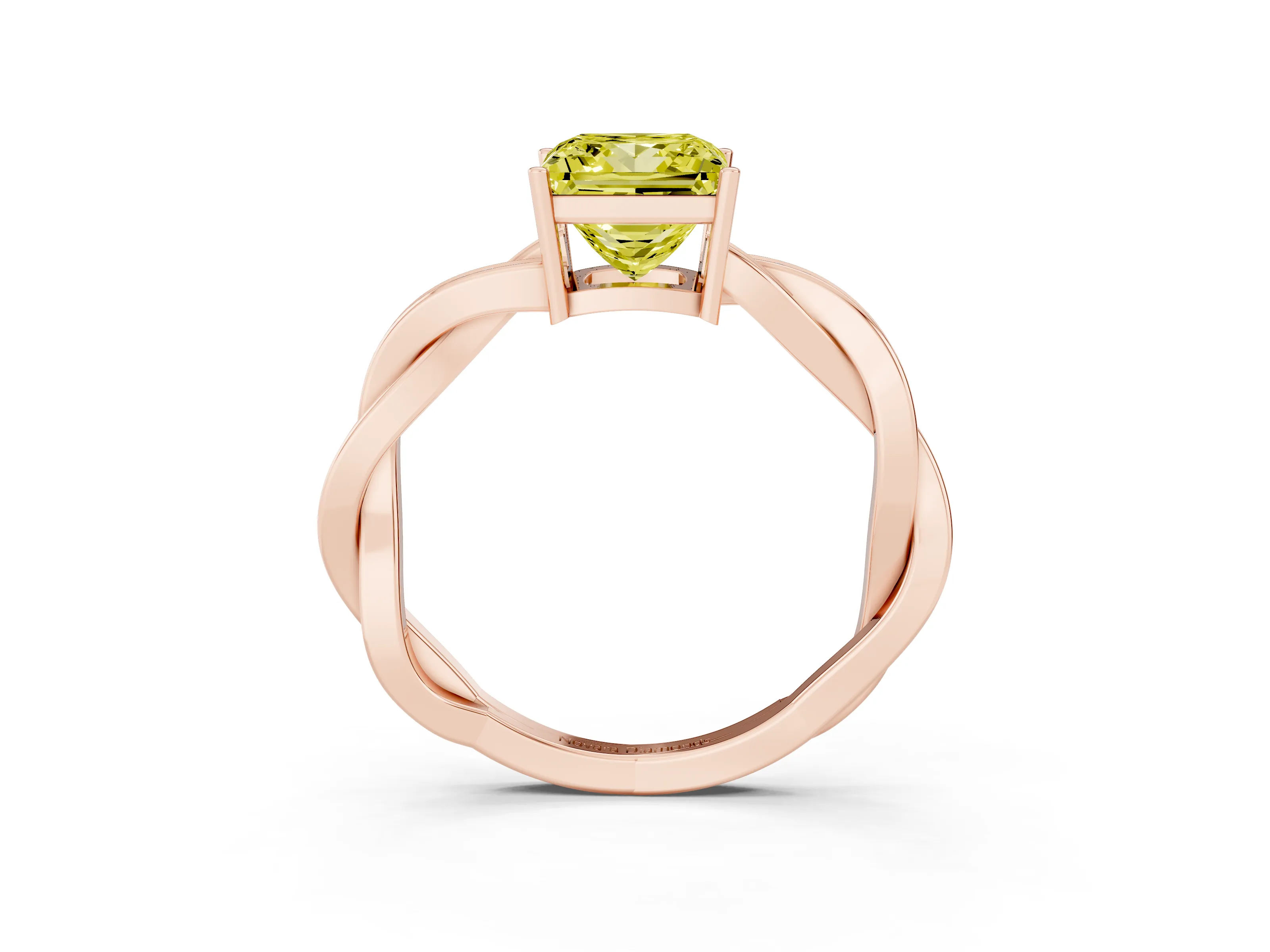 Fancy Yellow Princess Cut Diamond Solitaire Twisted Pavé Ring Set in Rose gold with Prong Setting
