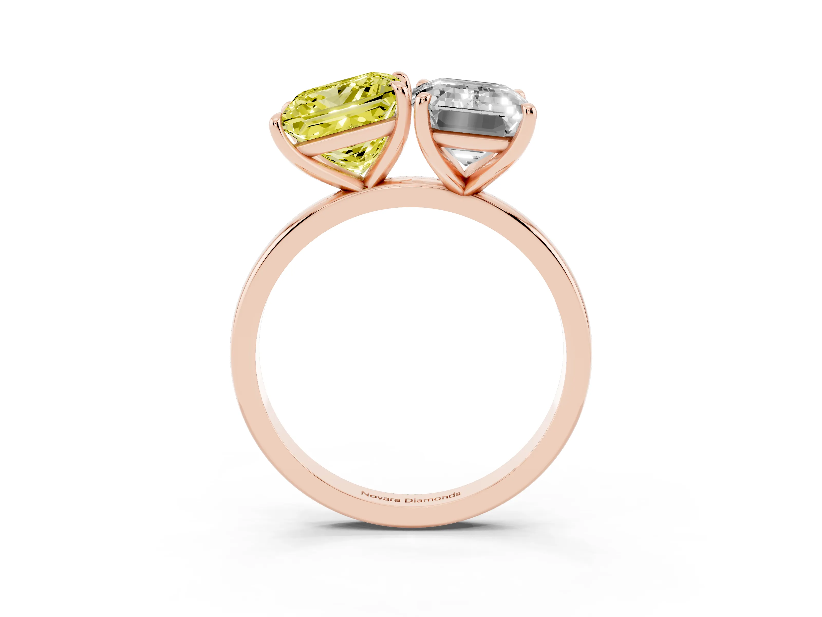 Fancy Yellow Princess Cut and Emerald Cut Toi Moi Ring Set in Rose gold with Prong Setting