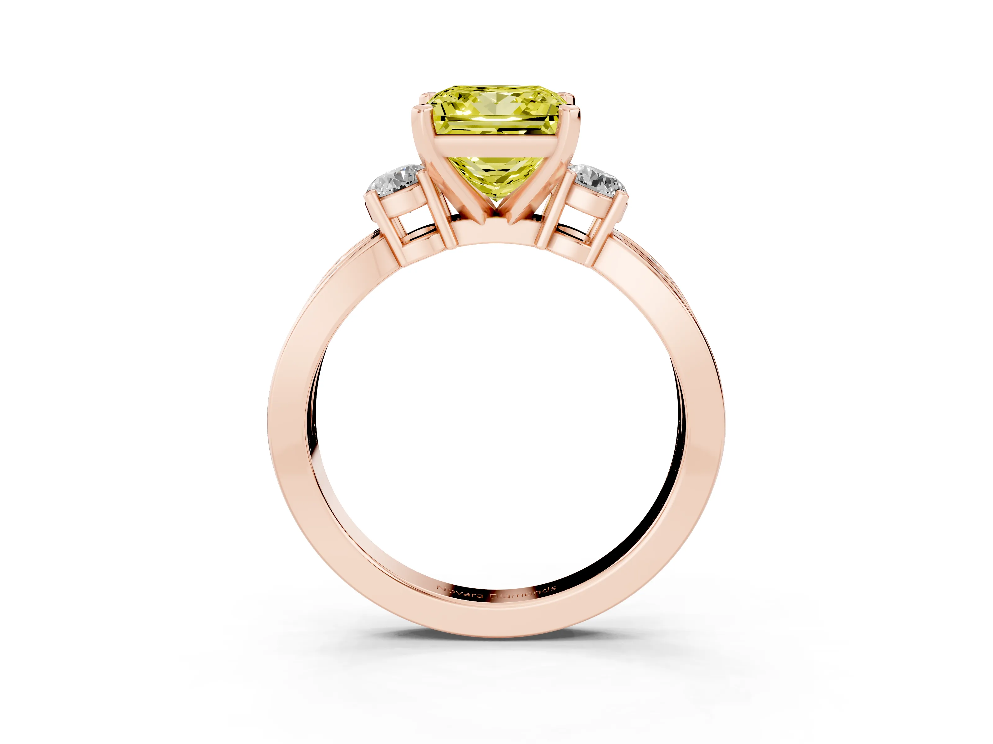 Fancy Yellow Three-Stone Princess Cut Diamond Twist Band Ring Set in Rose gold with Pavé Accents and Prong Setting