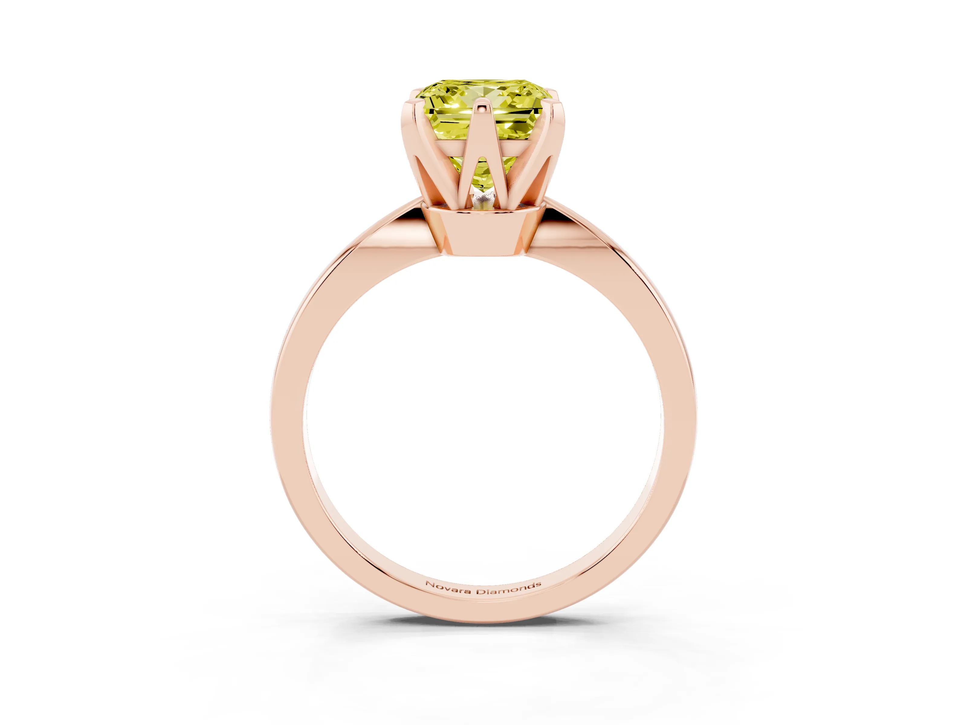 Fancy Yellow Princess Cut Diamond Solitaire Engagement Ring Set in Rose gold with Slim Tapered Solitaire Band