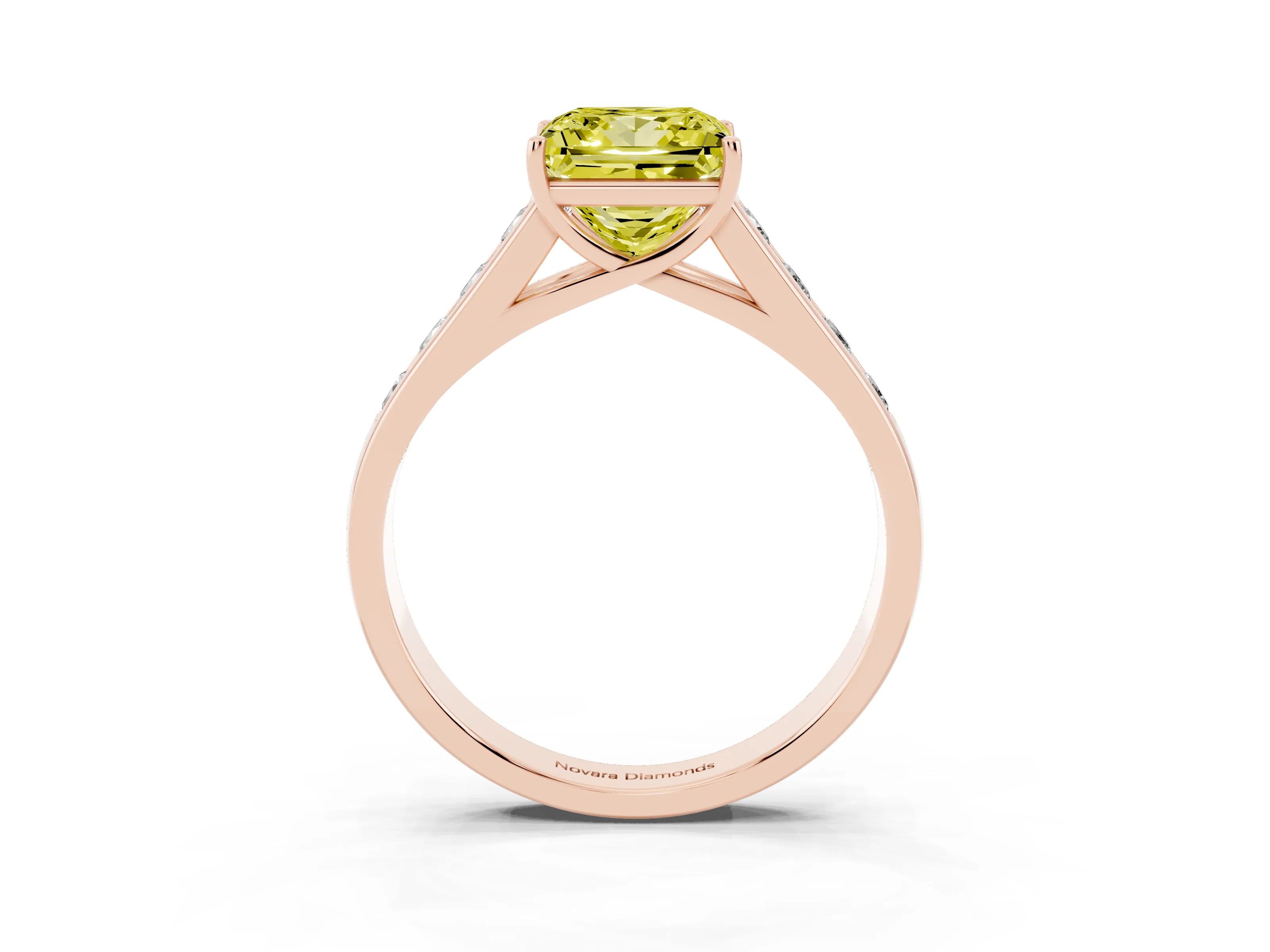 Fancy Yellow Princess Cut Diamond Solitaire Channel-Set Engagement Ring Set in Rose gold with Prong Setting