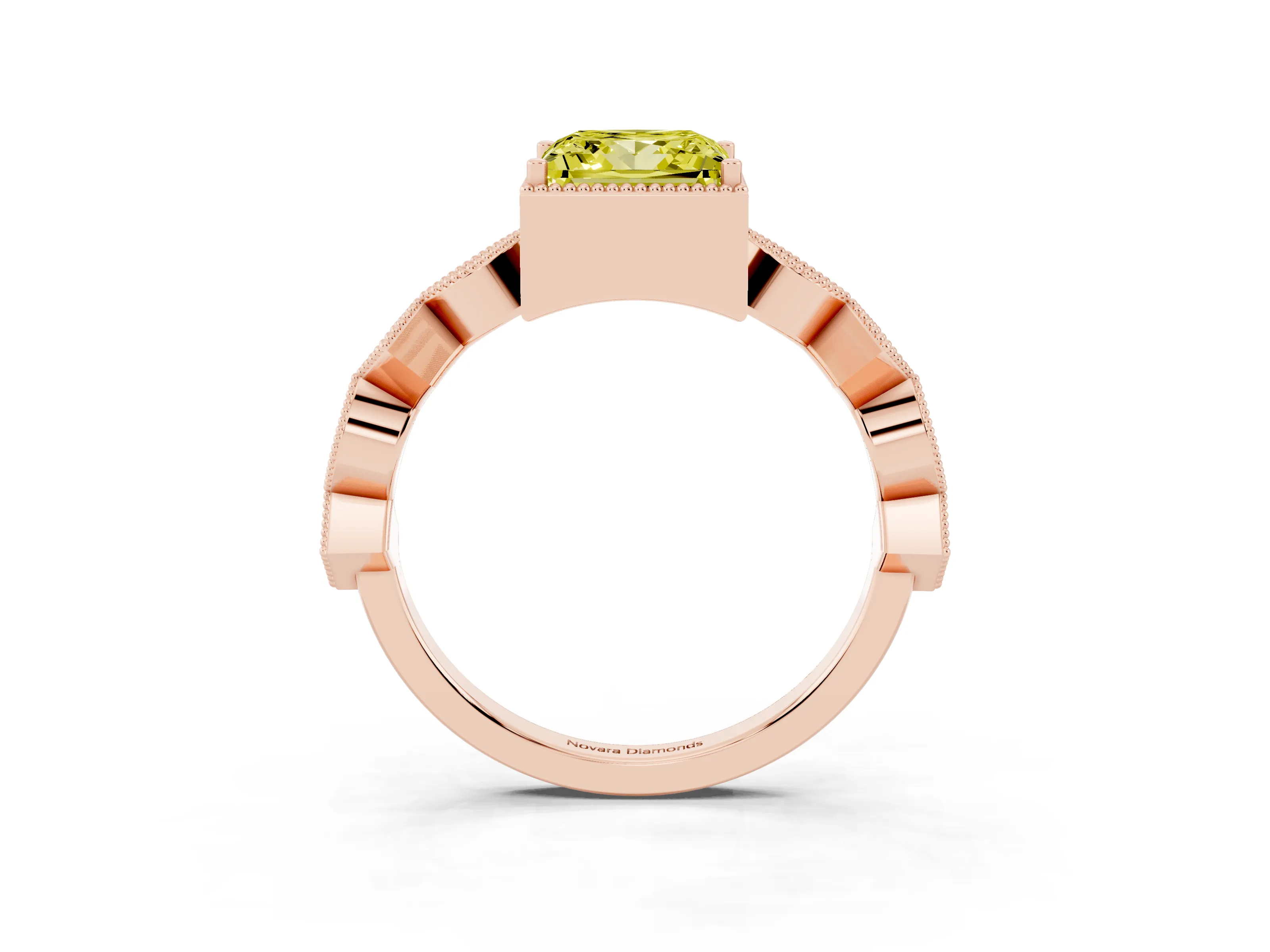 Fancy Yellow Princess Cut Diamond Milgrain Marquise Twist Band Ring Set in Rose gold with Prong Setting