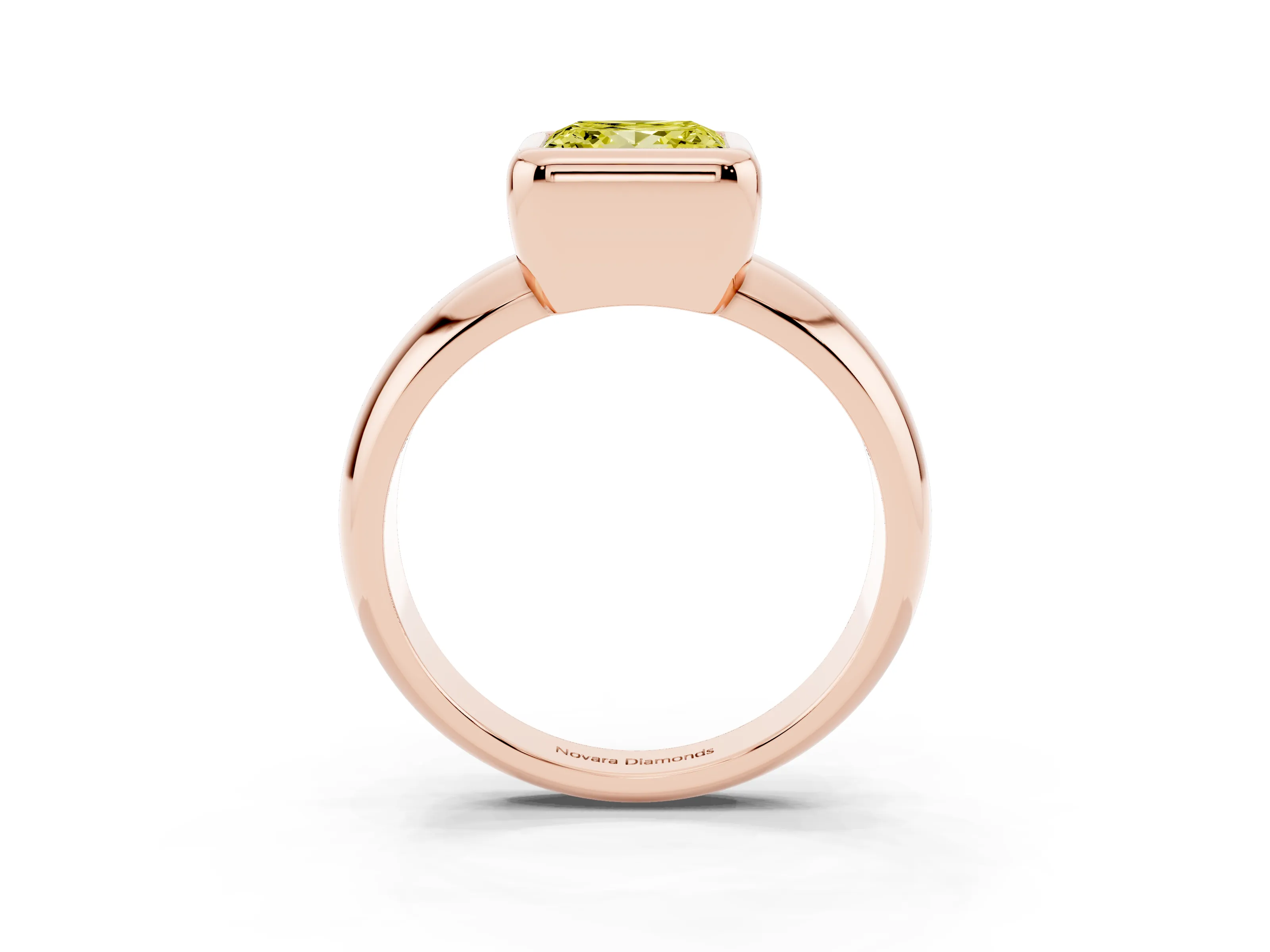 Fancy Yellow Bezel Set Princess Cut Diamond Solitaire Ring Set in Rose gold with Wide Band