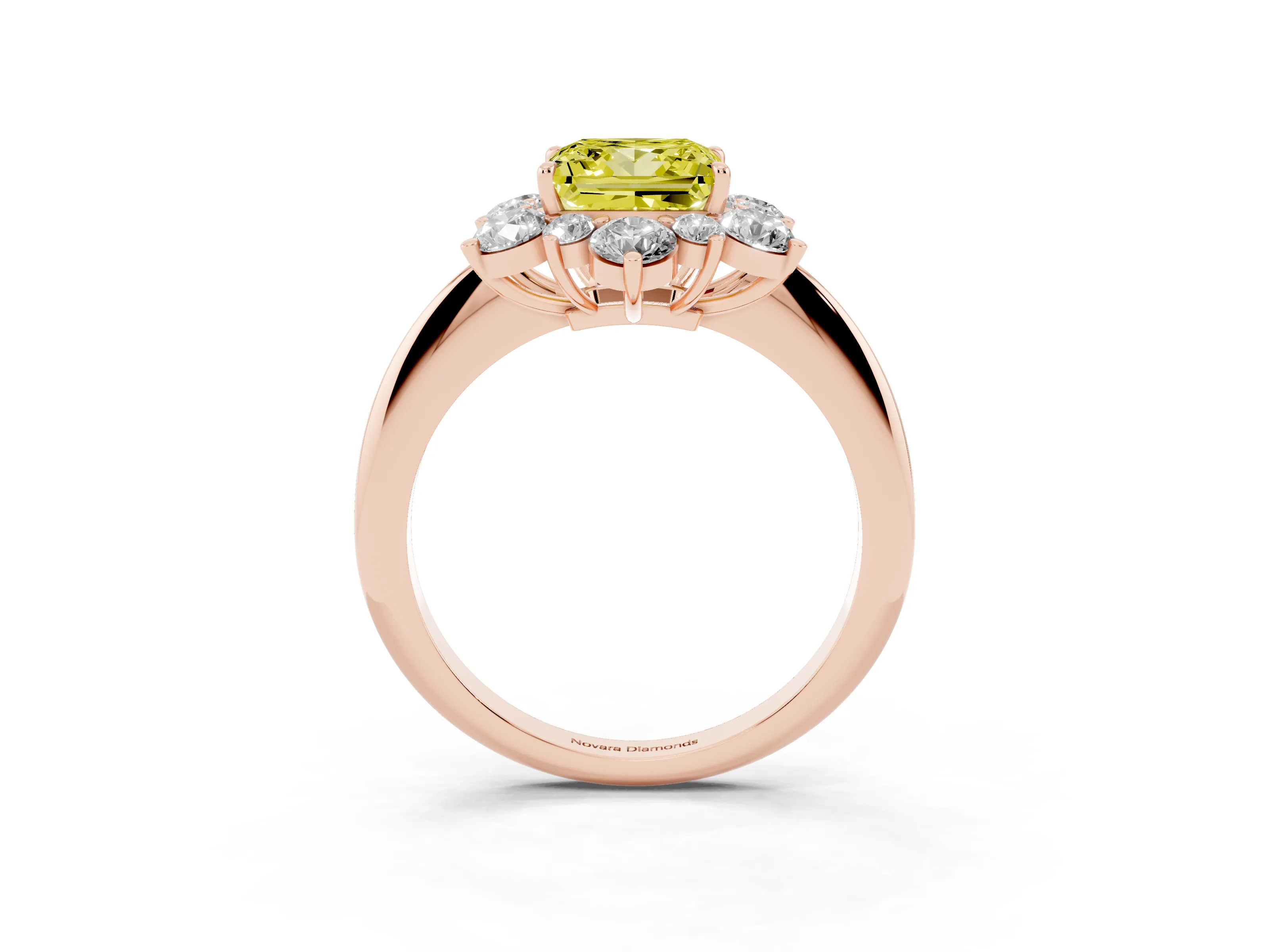 Fancy Yellow Princess Cut Diamond Cluster Halo Ring Set in Rose gold with Solitaire Band and Prong Setting