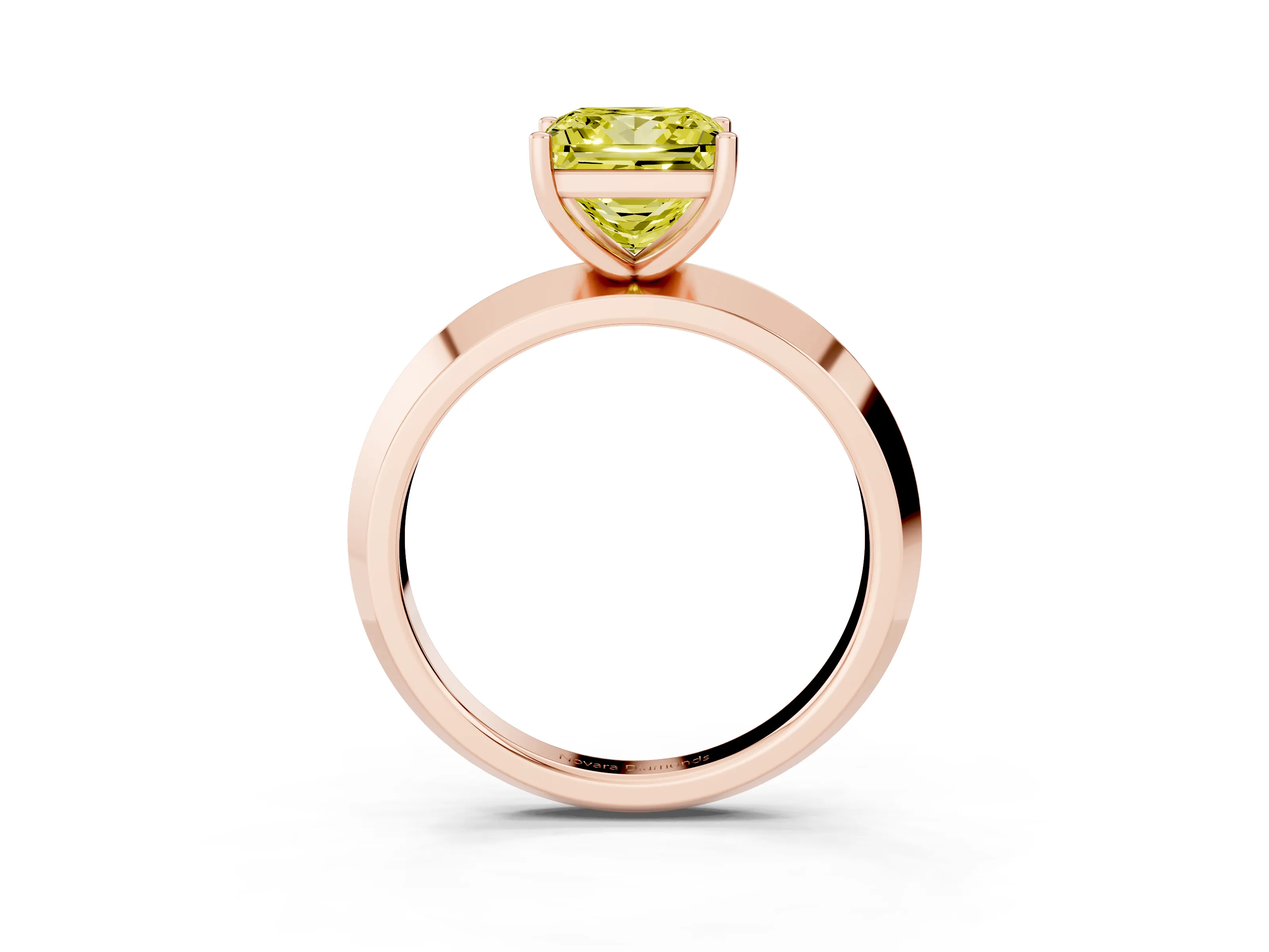 Fancy Yellow Princess Cut Diamond Solitaire Engagement Ring Set in Rose gold with Flat Band and Prong Setting