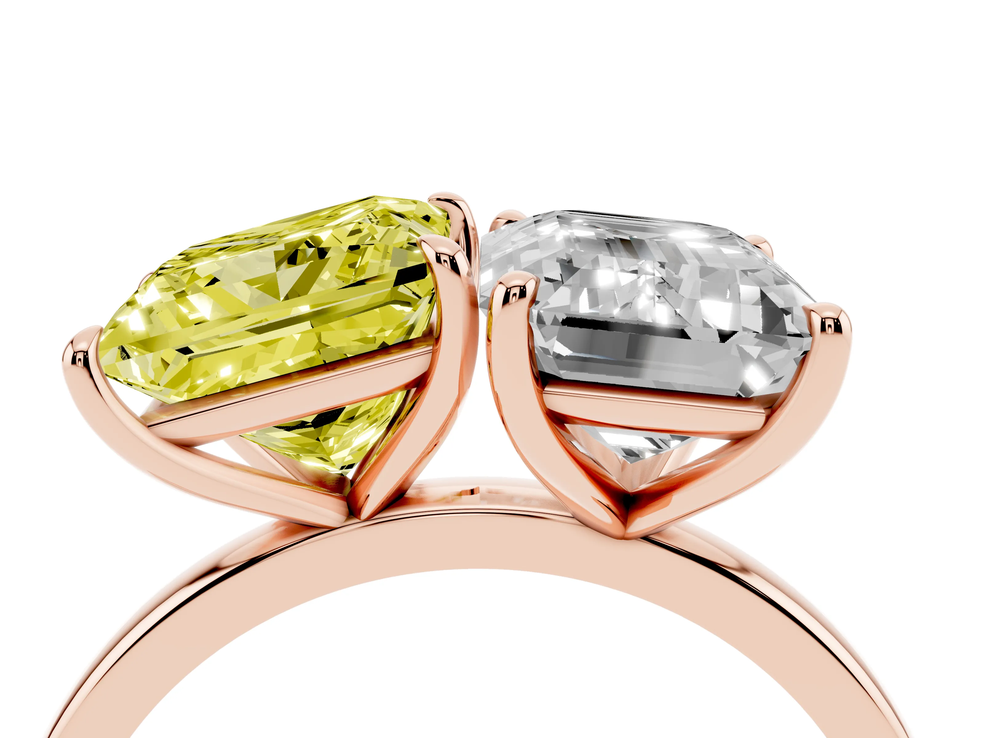 Fancy Yellow Princess Cut and Emerald Cut Toi Moi Ring Set in Rose gold with Prong Setting