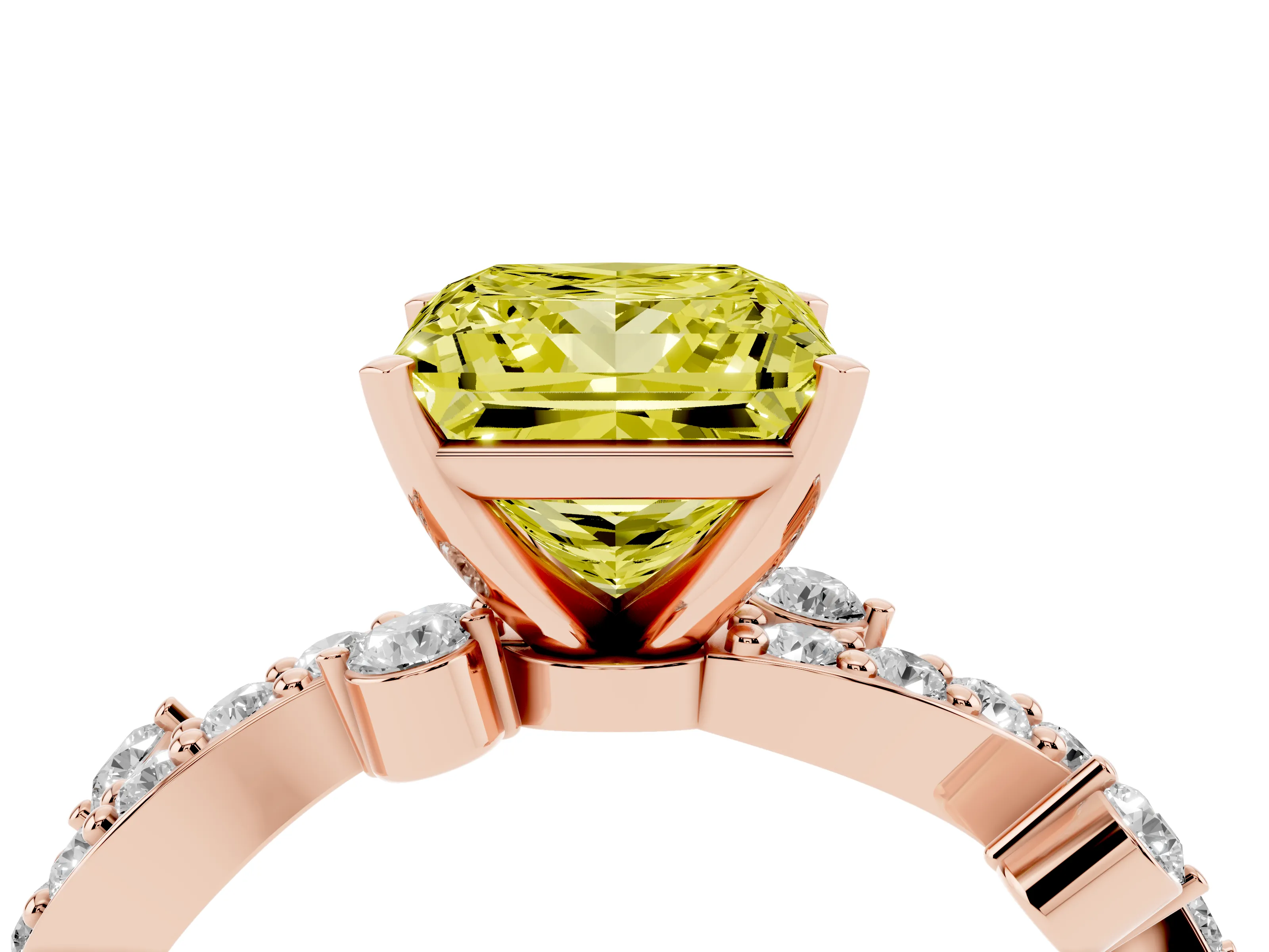 Fancy Yellow Princess Cut Diamond Solitaire Twisted Band Set in Rose gold with Pavé Setting