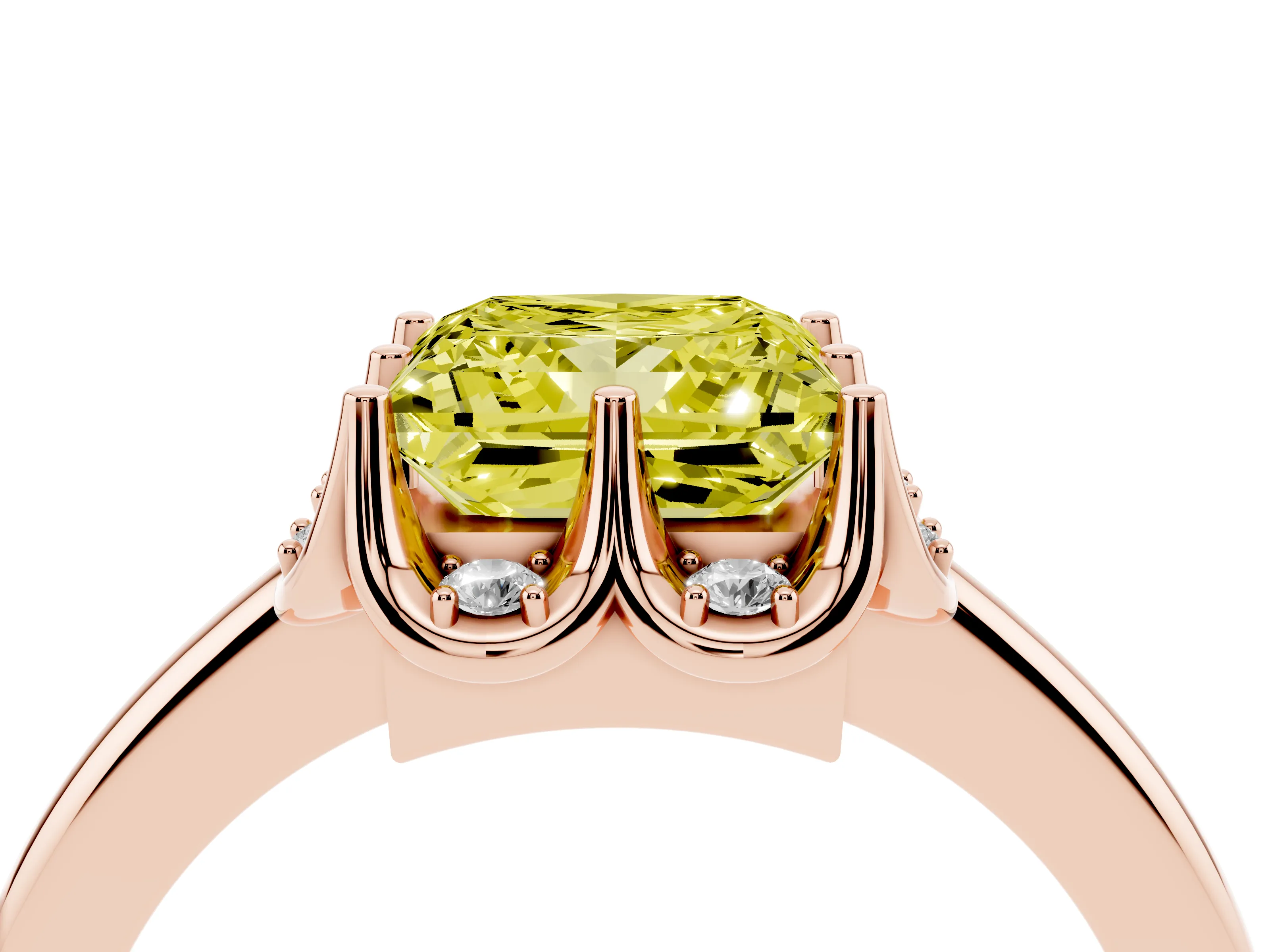 Fancy Yellow Princess Cut Diamond Round Cluster Halo Ring Set in Rose gold with Solitaire Band and Prong Setting