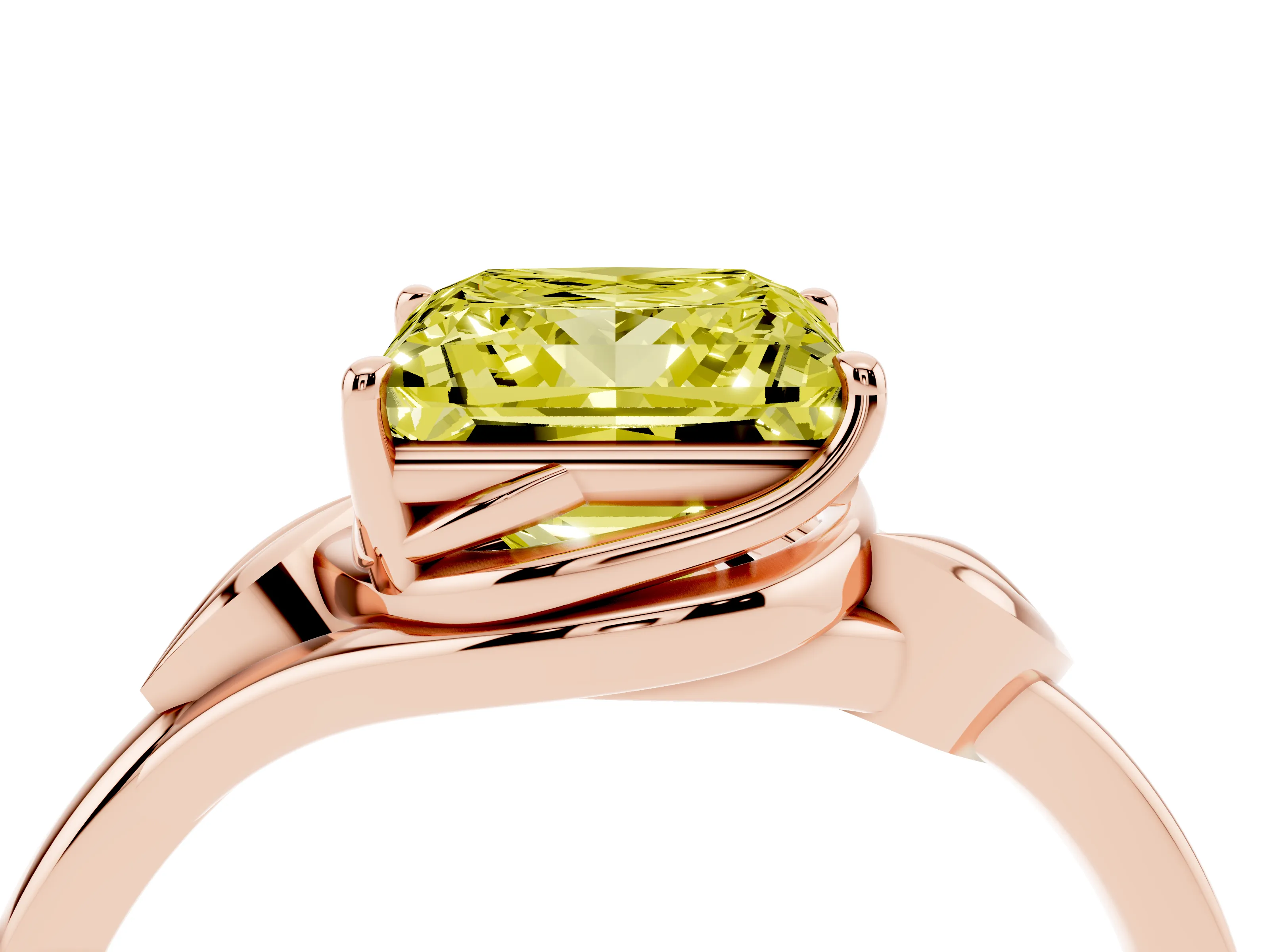Fancy Yellow Princess Cut Diamond Solitaire Ring Set in Rose gold with Polished Twist Band