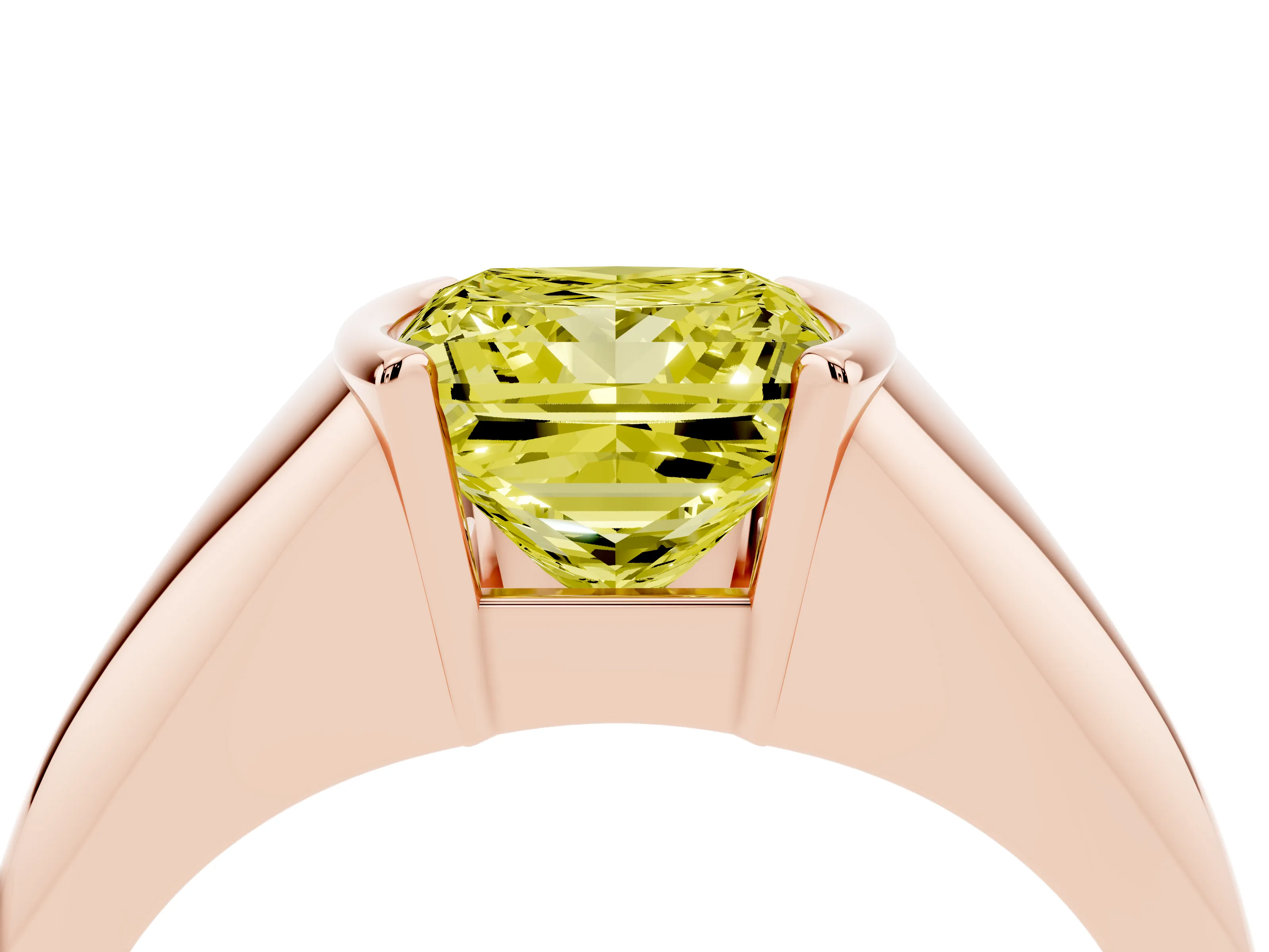 Fancy Yellow Princess Cut Diamond Solitaire Tension Set Ring Set in Rose gold