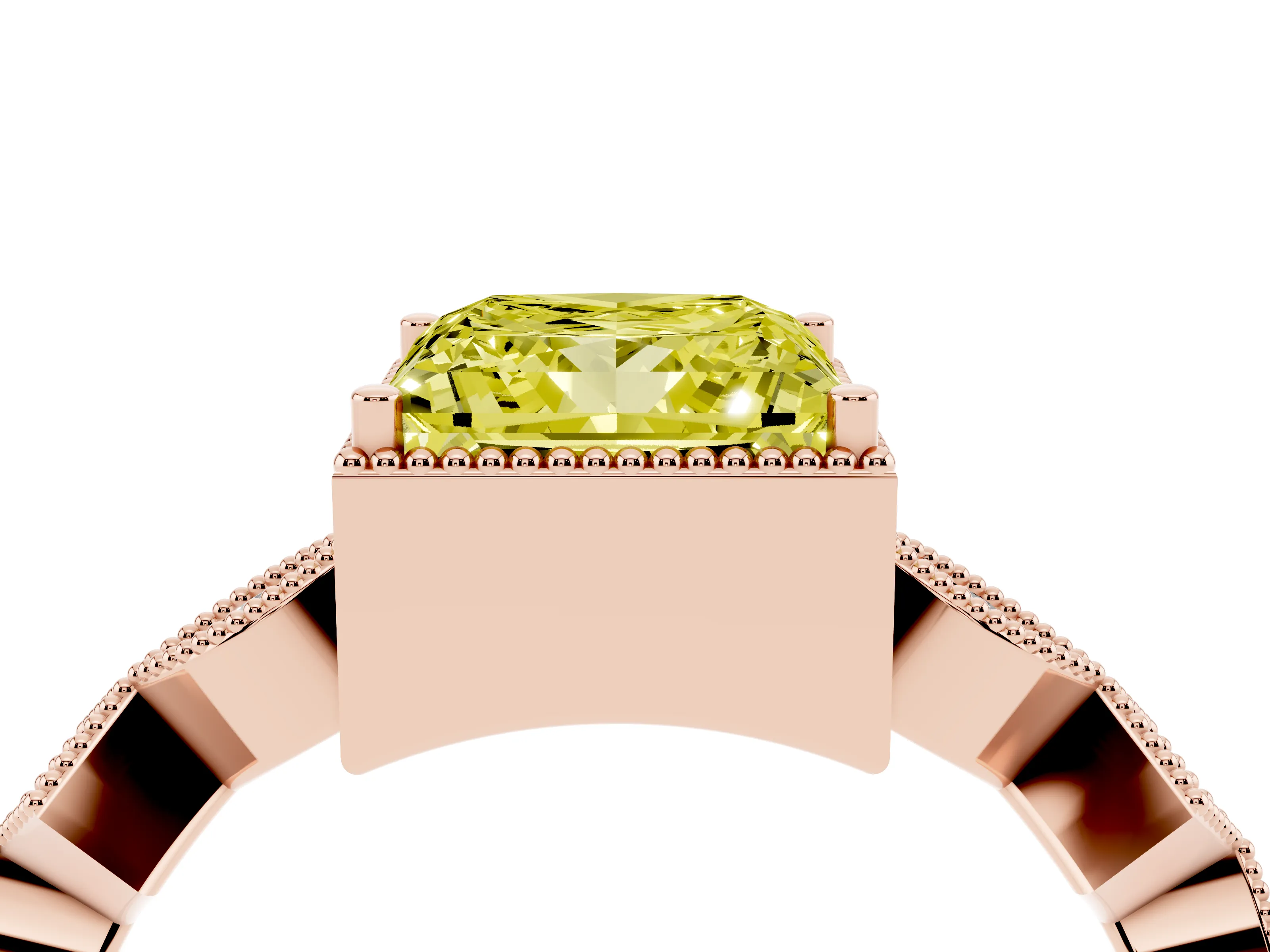 Fancy Yellow Princess Cut Diamond Milgrain Marquise Twist Band Ring Set in Rose gold with Prong Setting