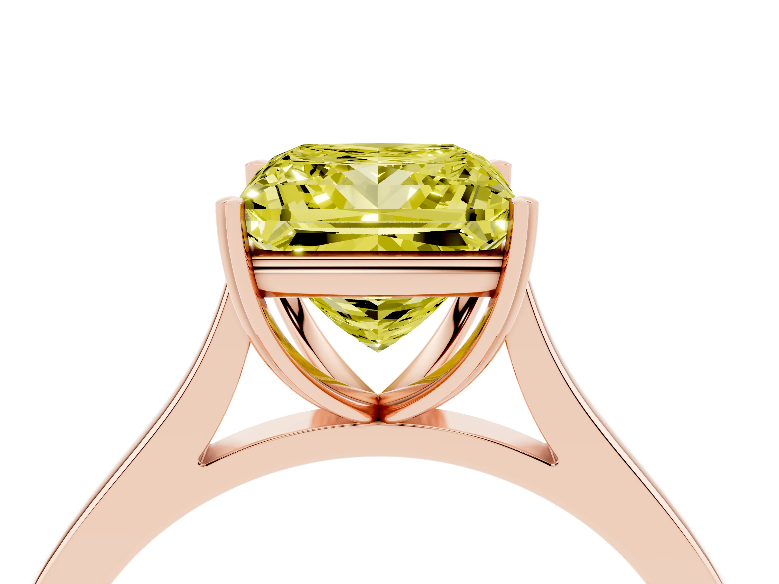 Fancy Yellow Princess Cut Diamond Solitaire Heart Prong Engagement Ring Set in Rose gold with Tapered Band