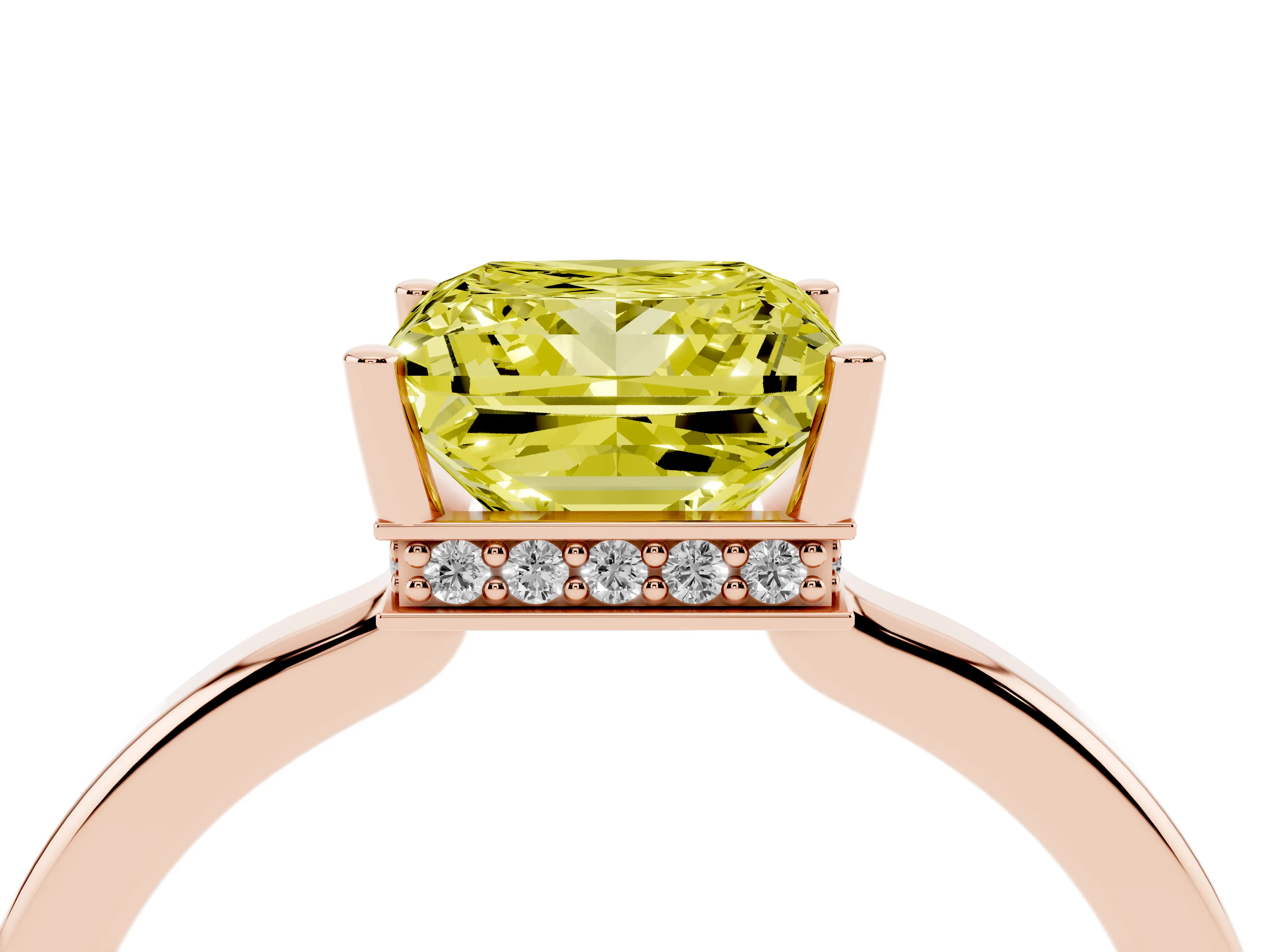 Fancy Yellow Princess Cut Diamond Solitaire Engagement Ring Set in Rose gold with Prong Setting on a Plain Band