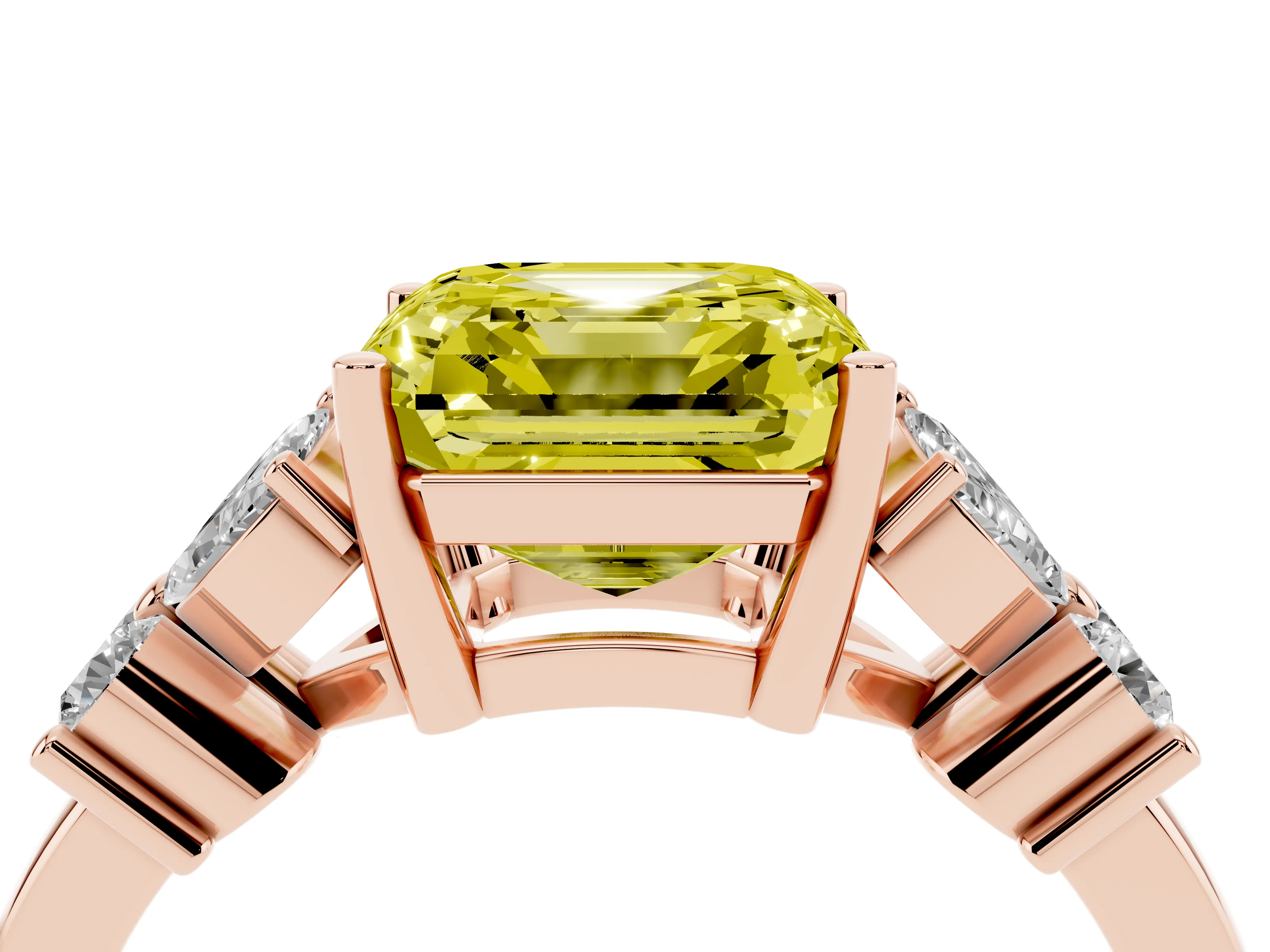 Fancy Yellow Princess Cut Diamond Floral Cluster Ring Set in Rose gold with Marquise Petals and Prong Setting