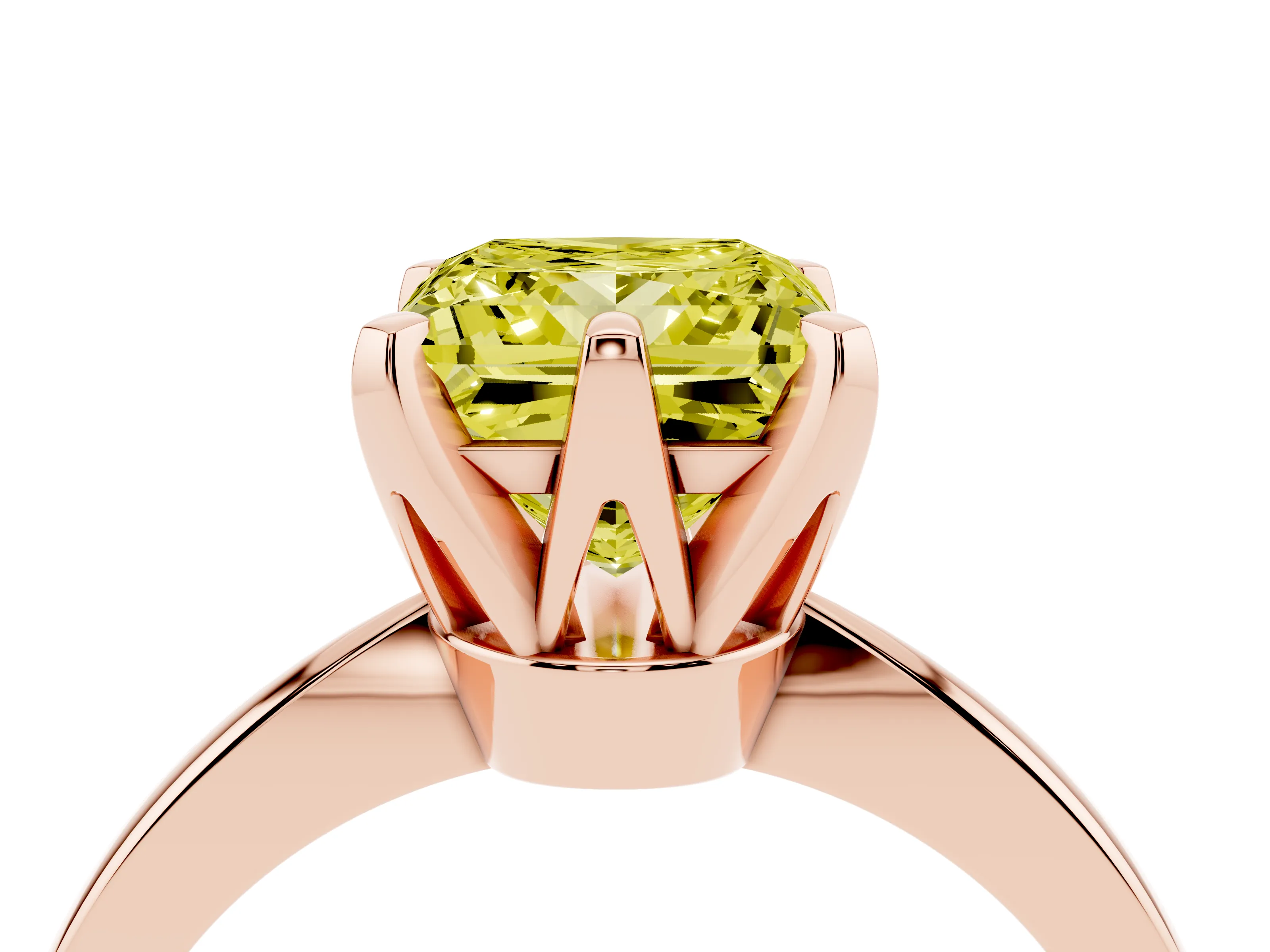 Fancy Yellow Princess Cut Diamond Solitaire Engagement Ring Set in Rose gold with Slim Tapered Solitaire Band
