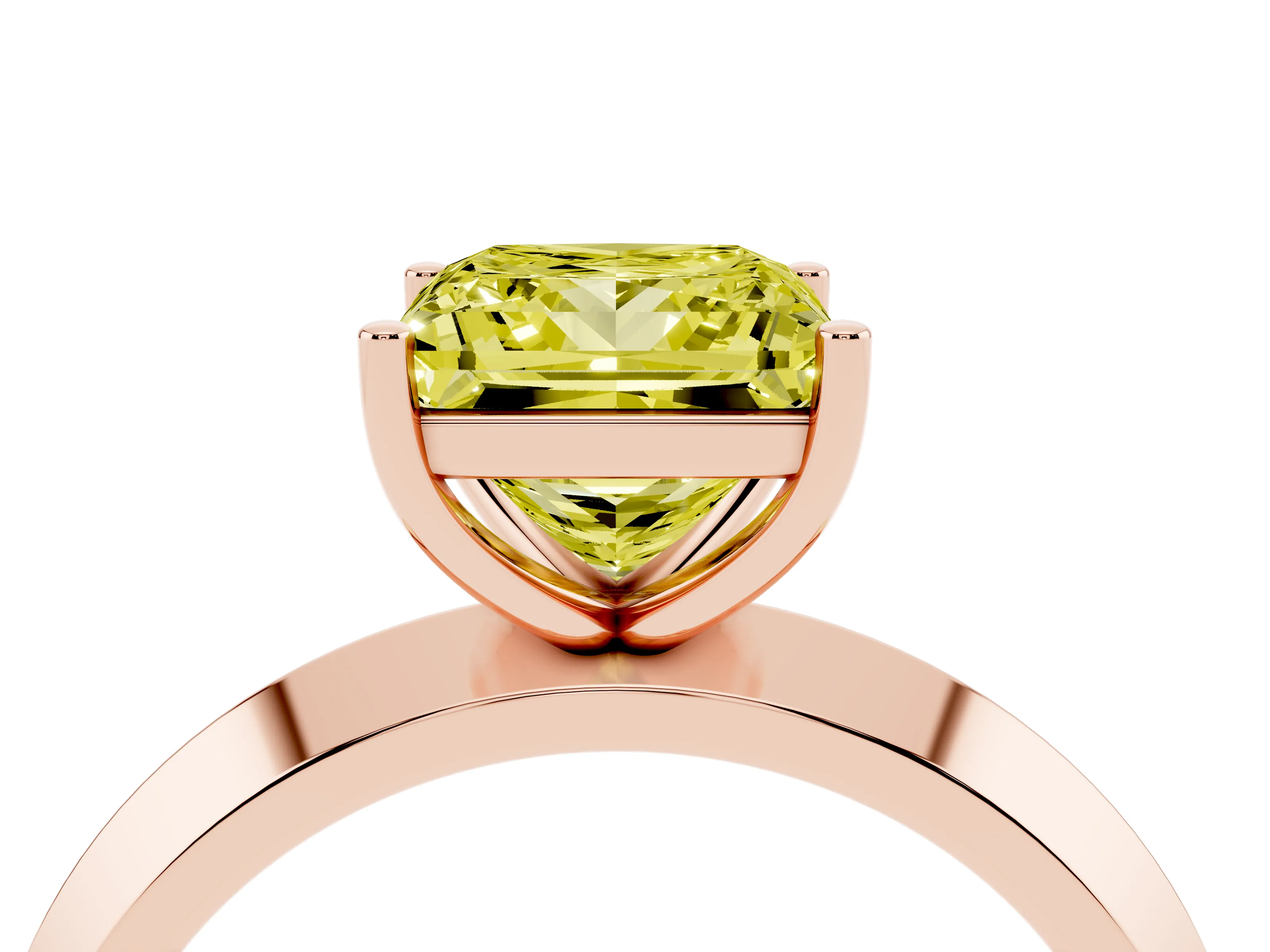Fancy Yellow Princess Cut Diamond Solitaire Engagement Ring Set in Rose gold with Flat Band and Prong Setting