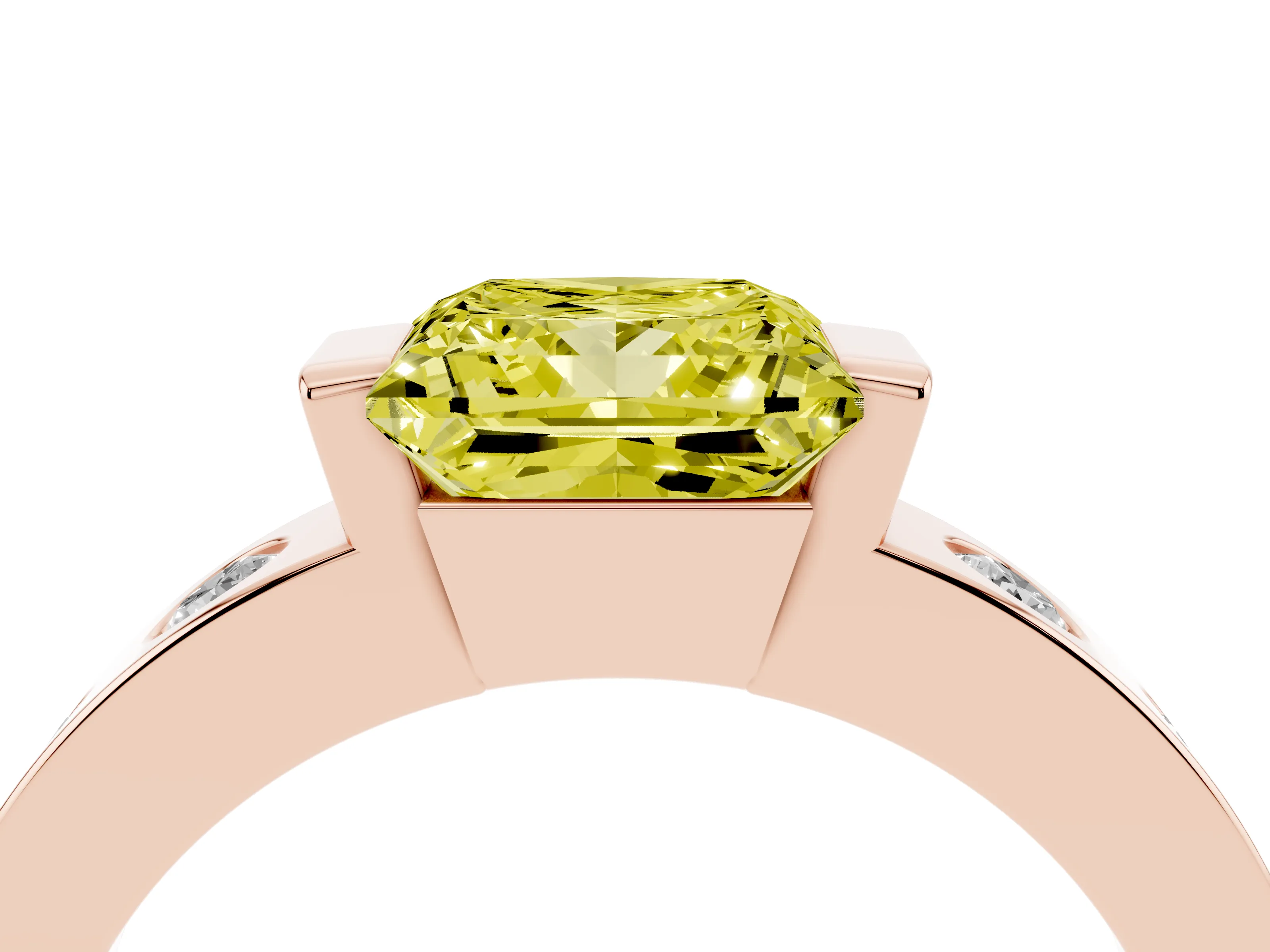 Fancy Yellow Princess Cut Diamond Channel-Set Band Ring Set in Rose gold with Bezel Prong Setting