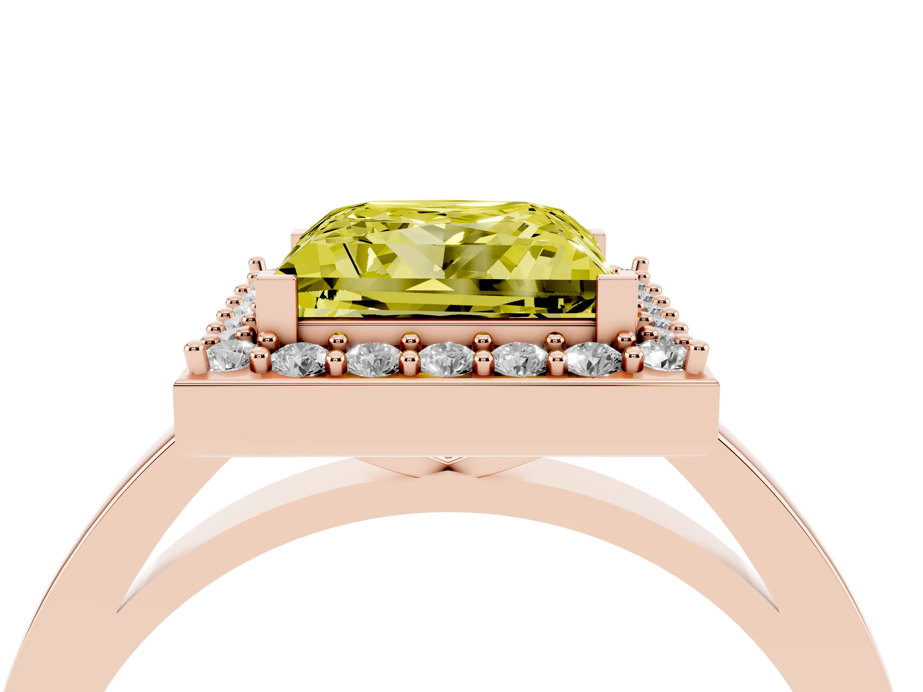 Fancy Yellow Princess Cut Diamond Halo Ring Set in Rose gold with Solitaire Band and Prong Setting